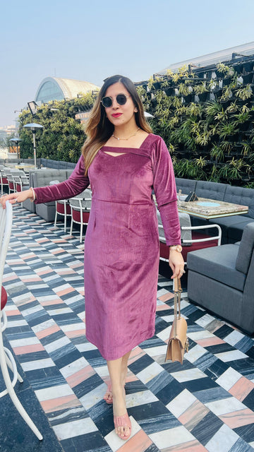 Mulberry Shade Velvet Ribbed Midi