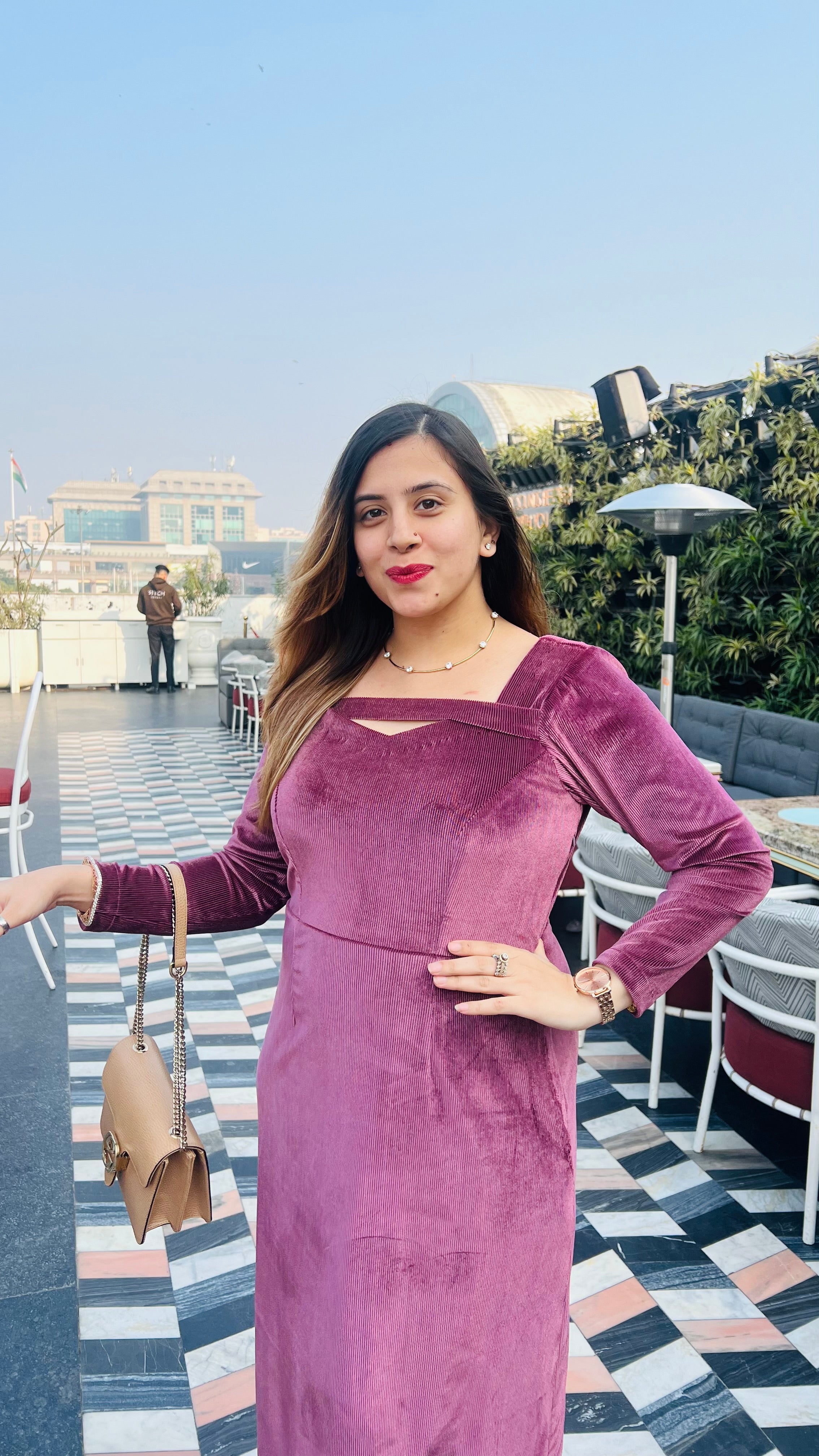 Mulberry Shade Velvet Ribbed Midi