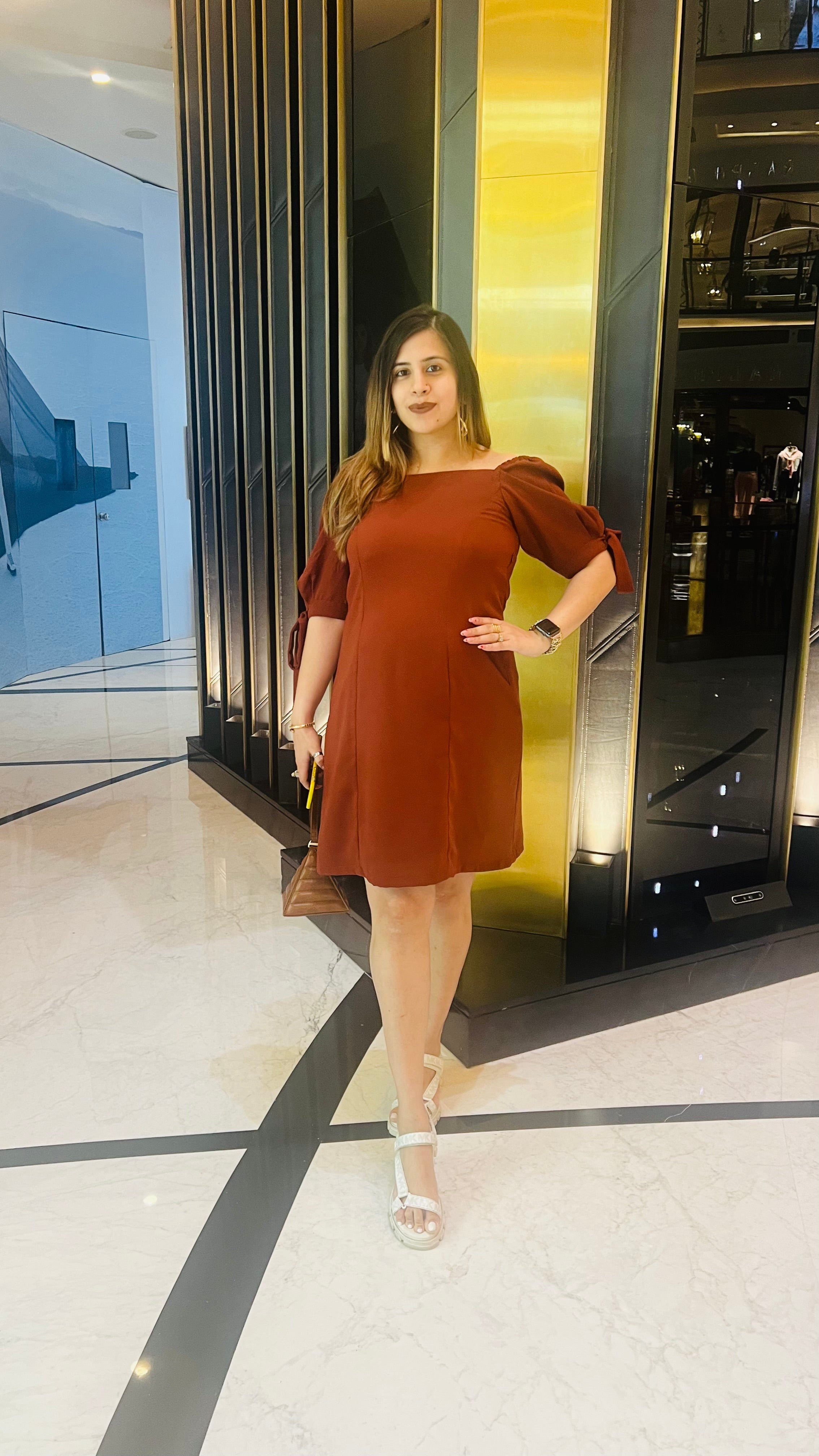 Rust Off Shoulder Mama Dress