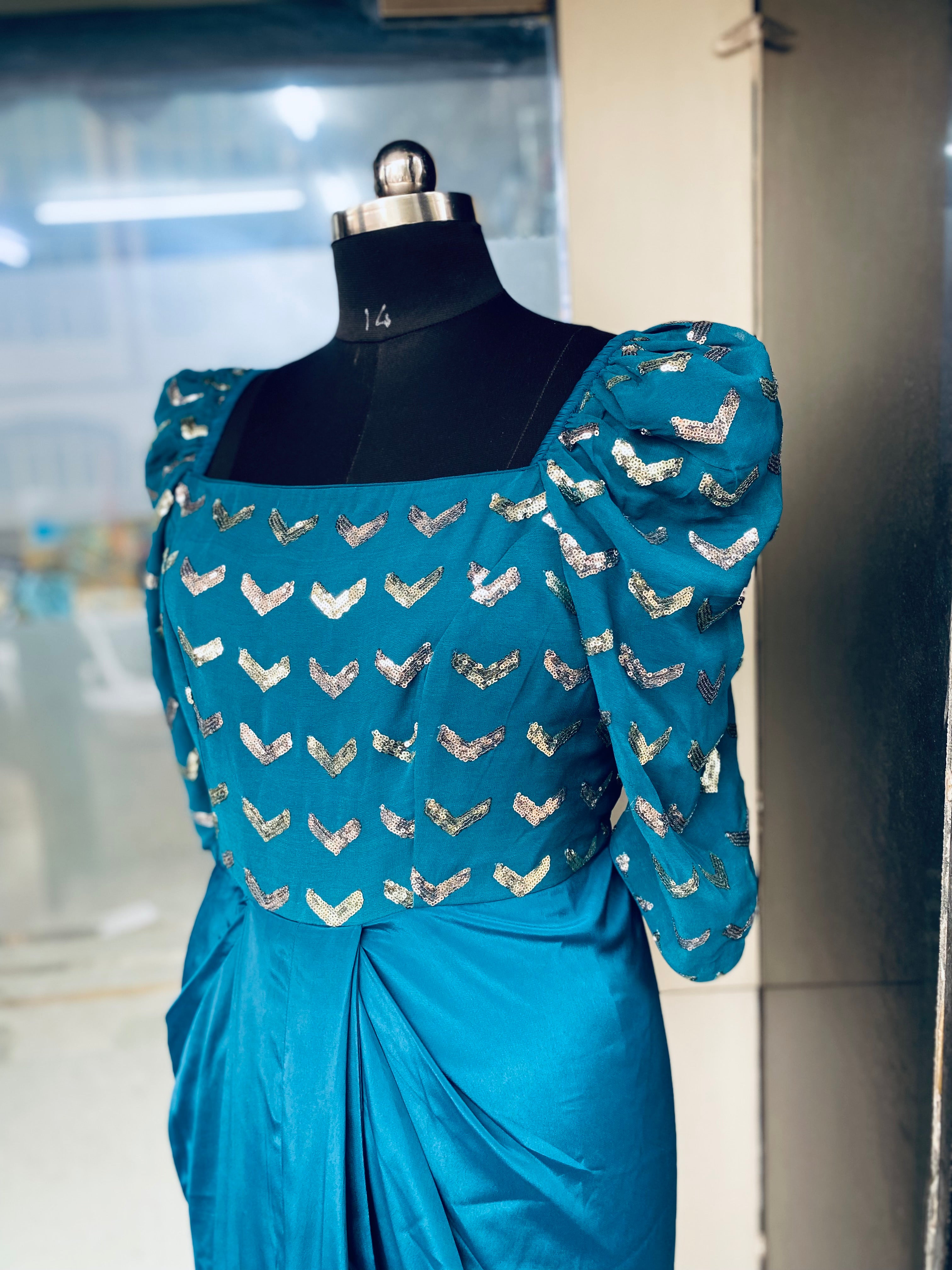 Peacock Blue Embroidery Drape