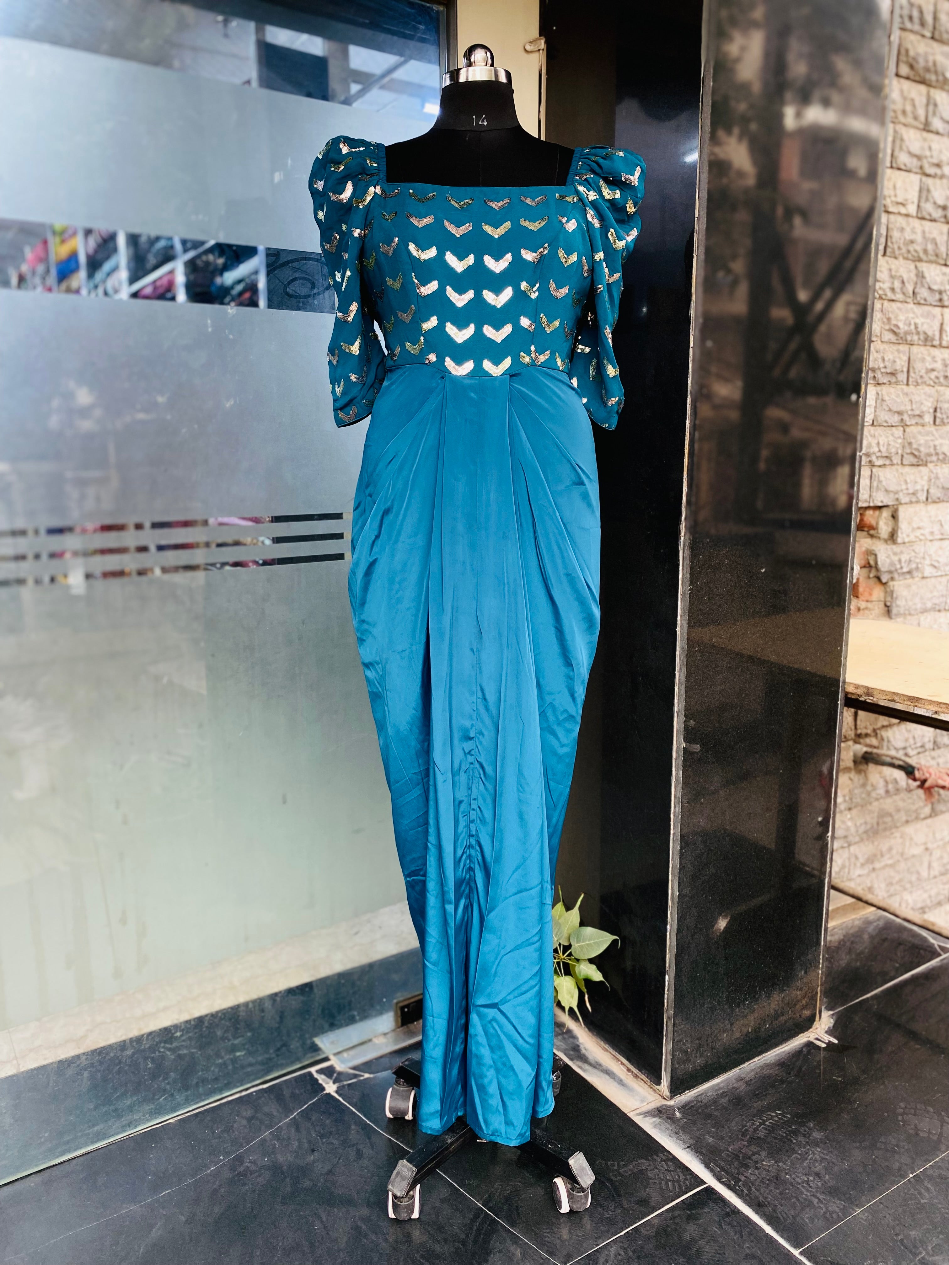 Peacock Blue Embroidery Drape