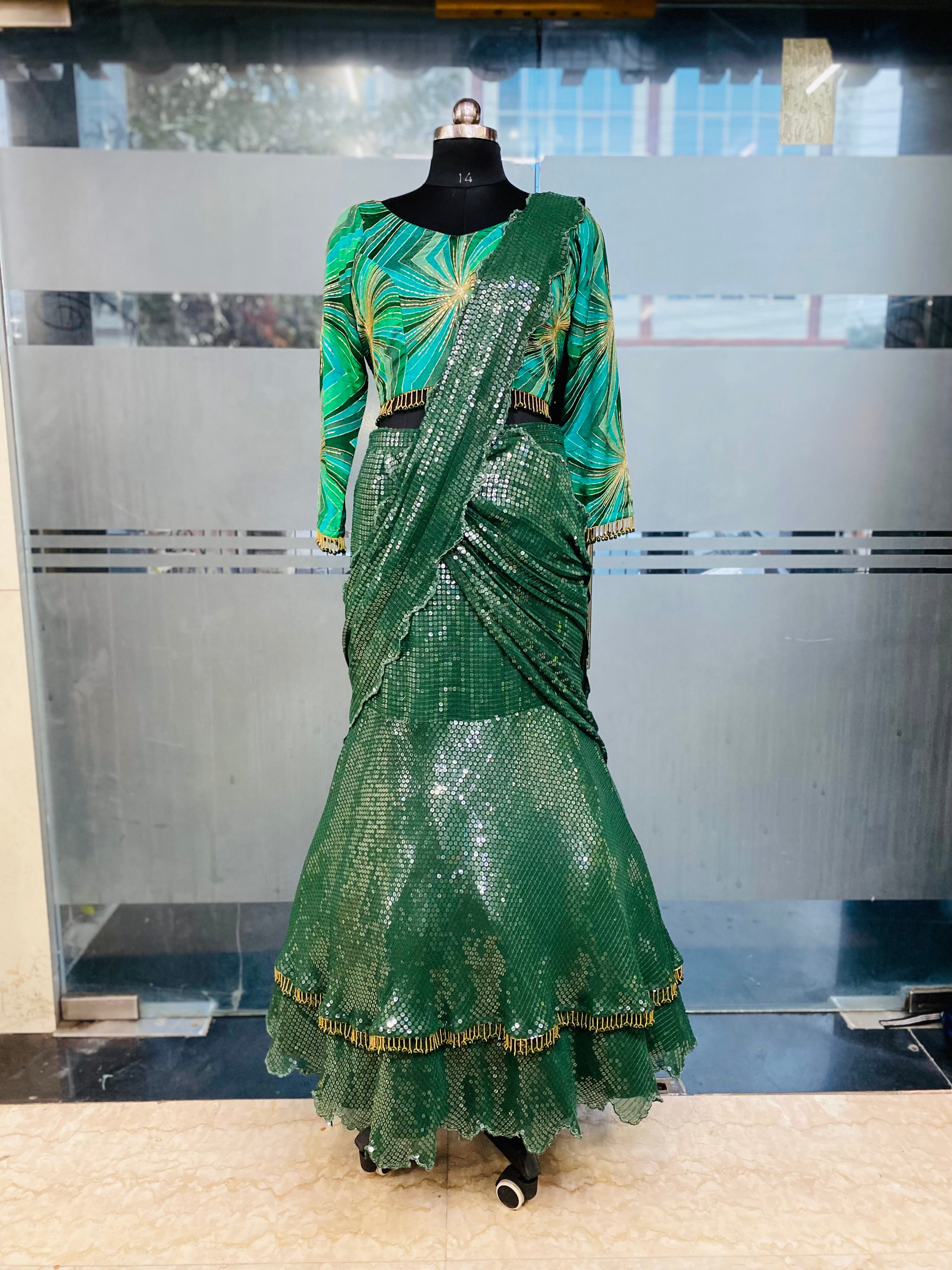 Green Sequin Saree