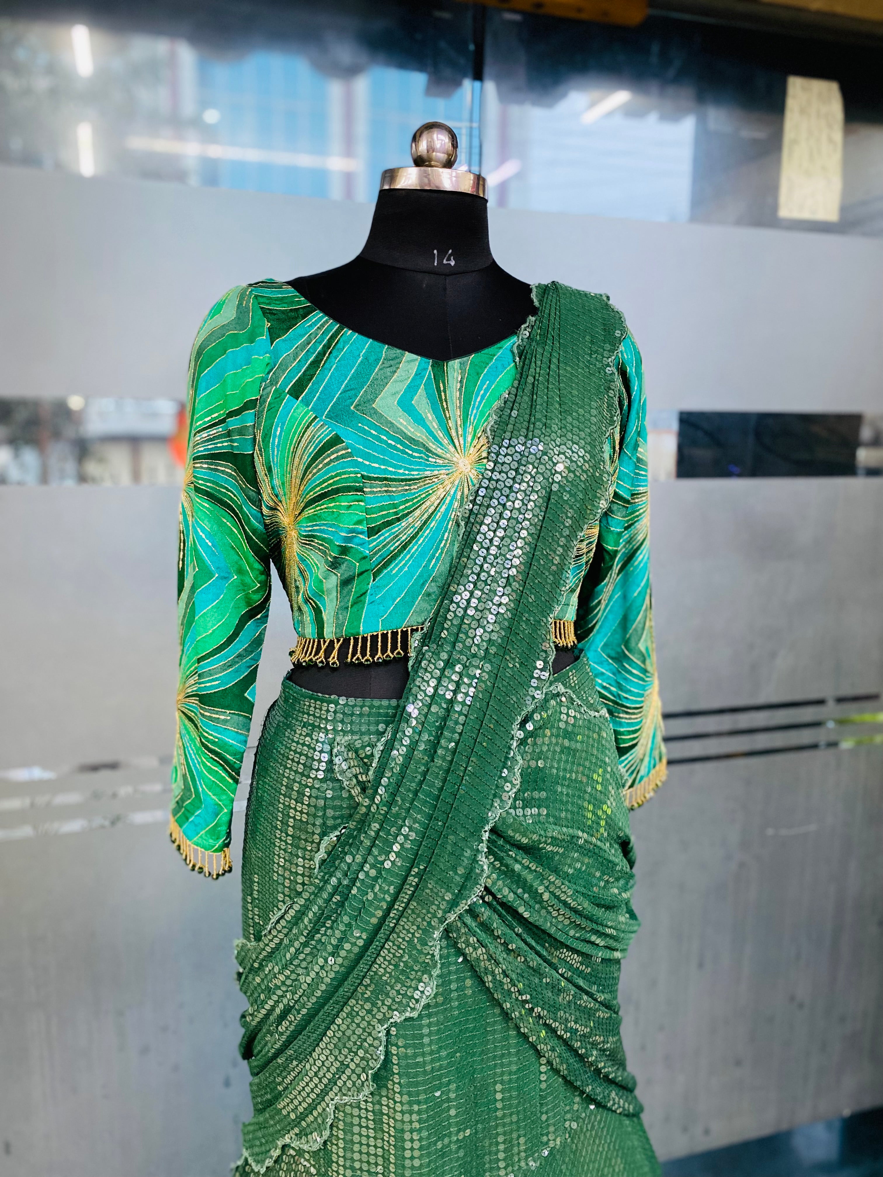 Green Sequin Saree