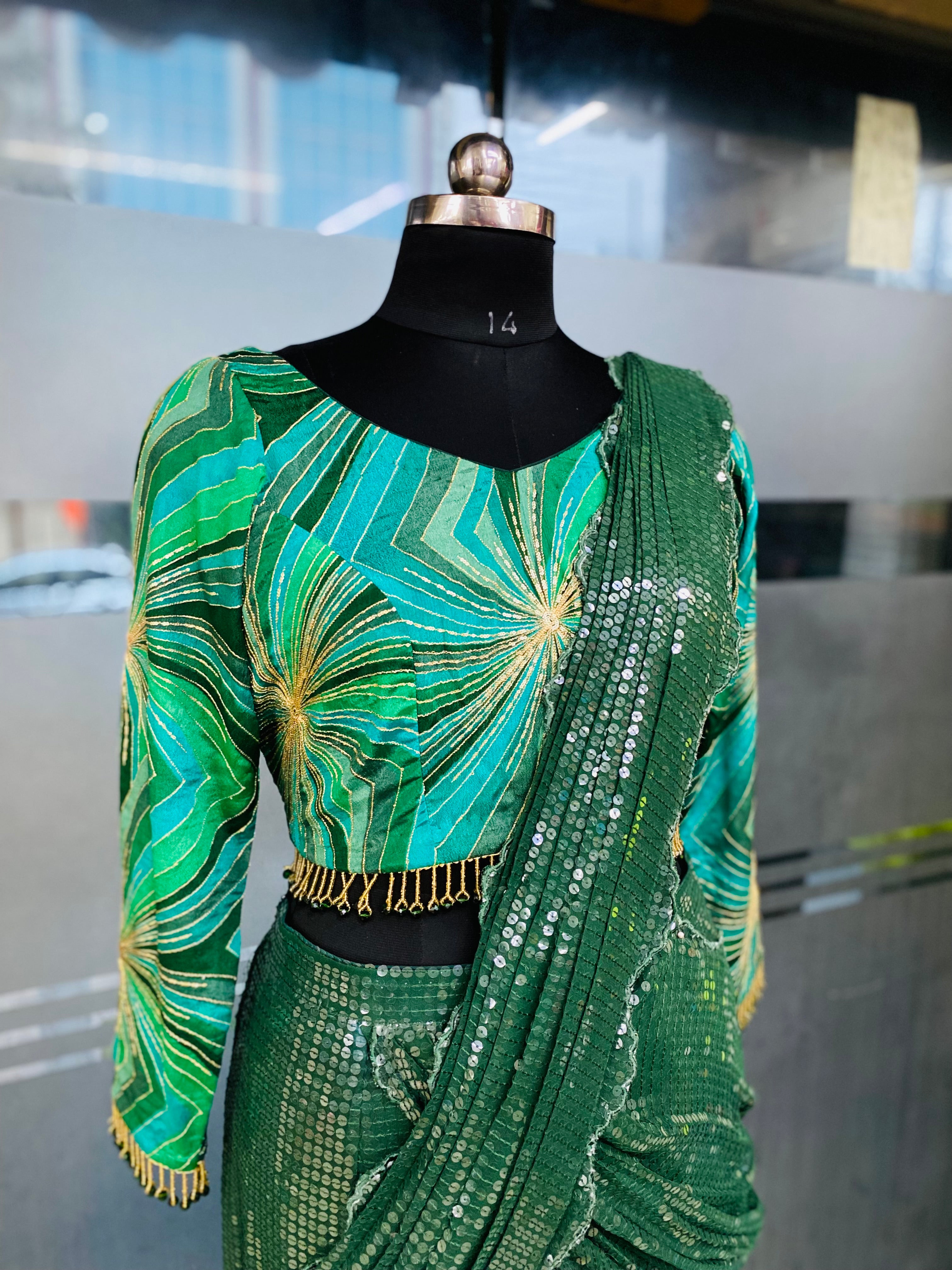 Green Sequin Saree