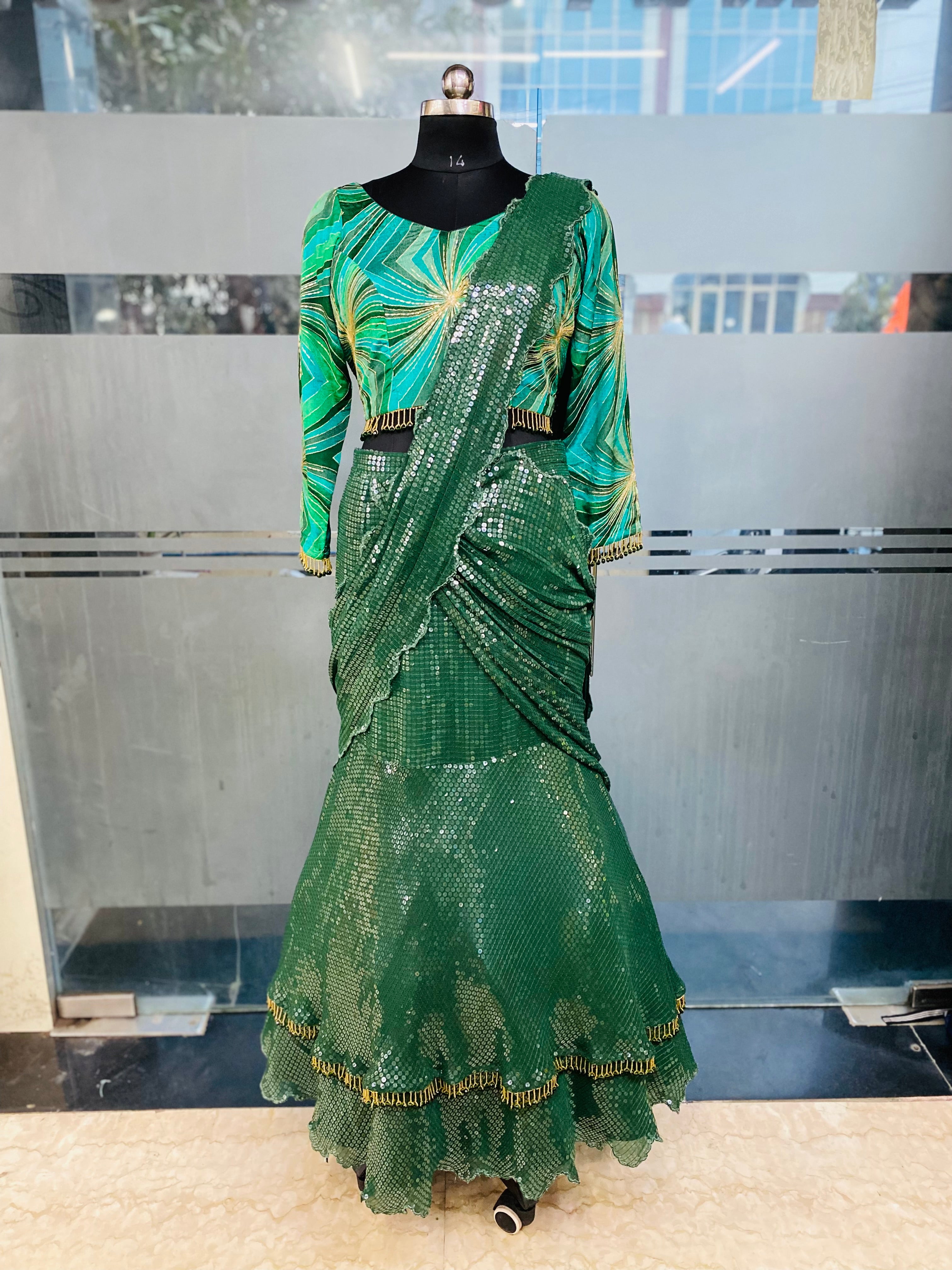 Green Sequin Saree