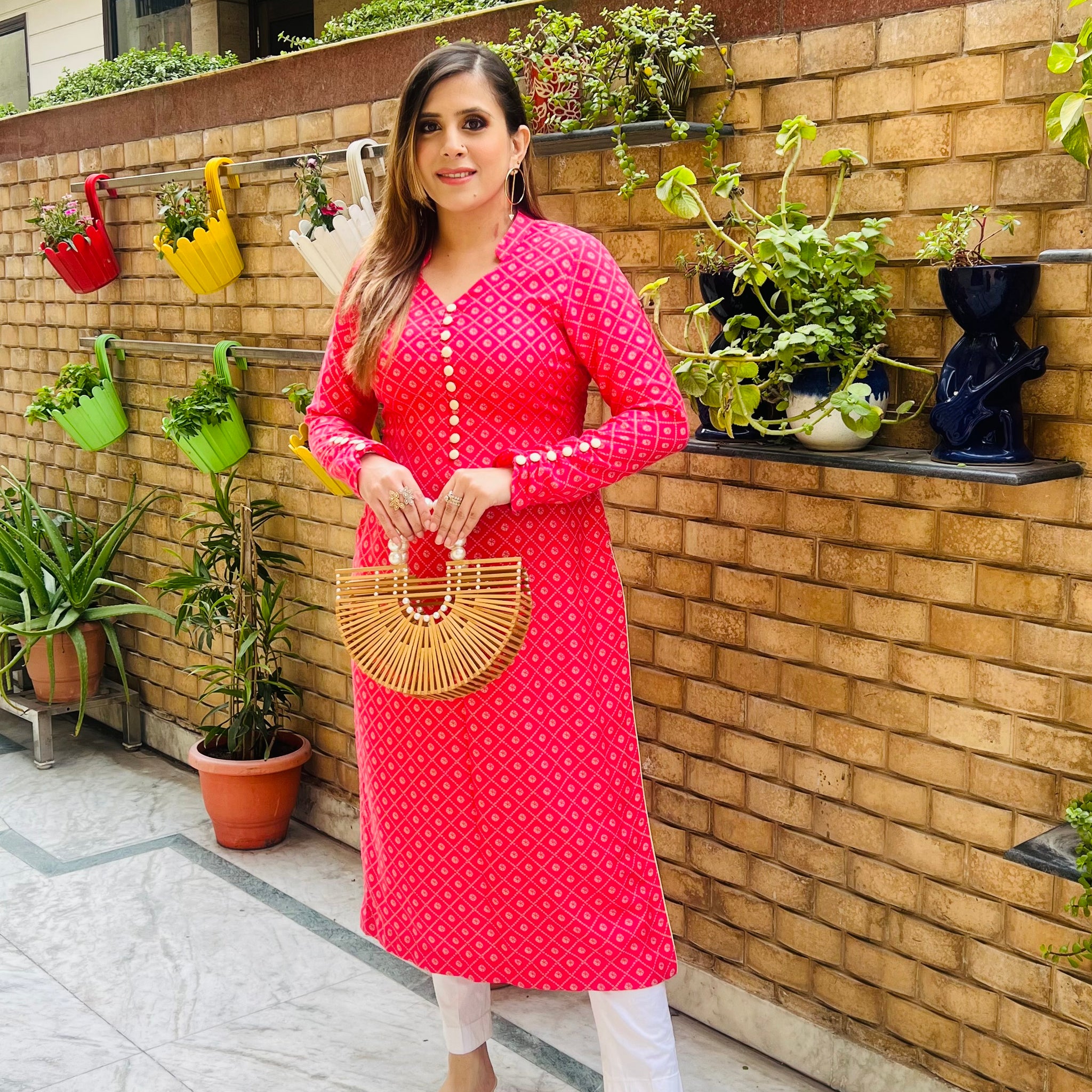 Hot Pink Bandhini Kurti