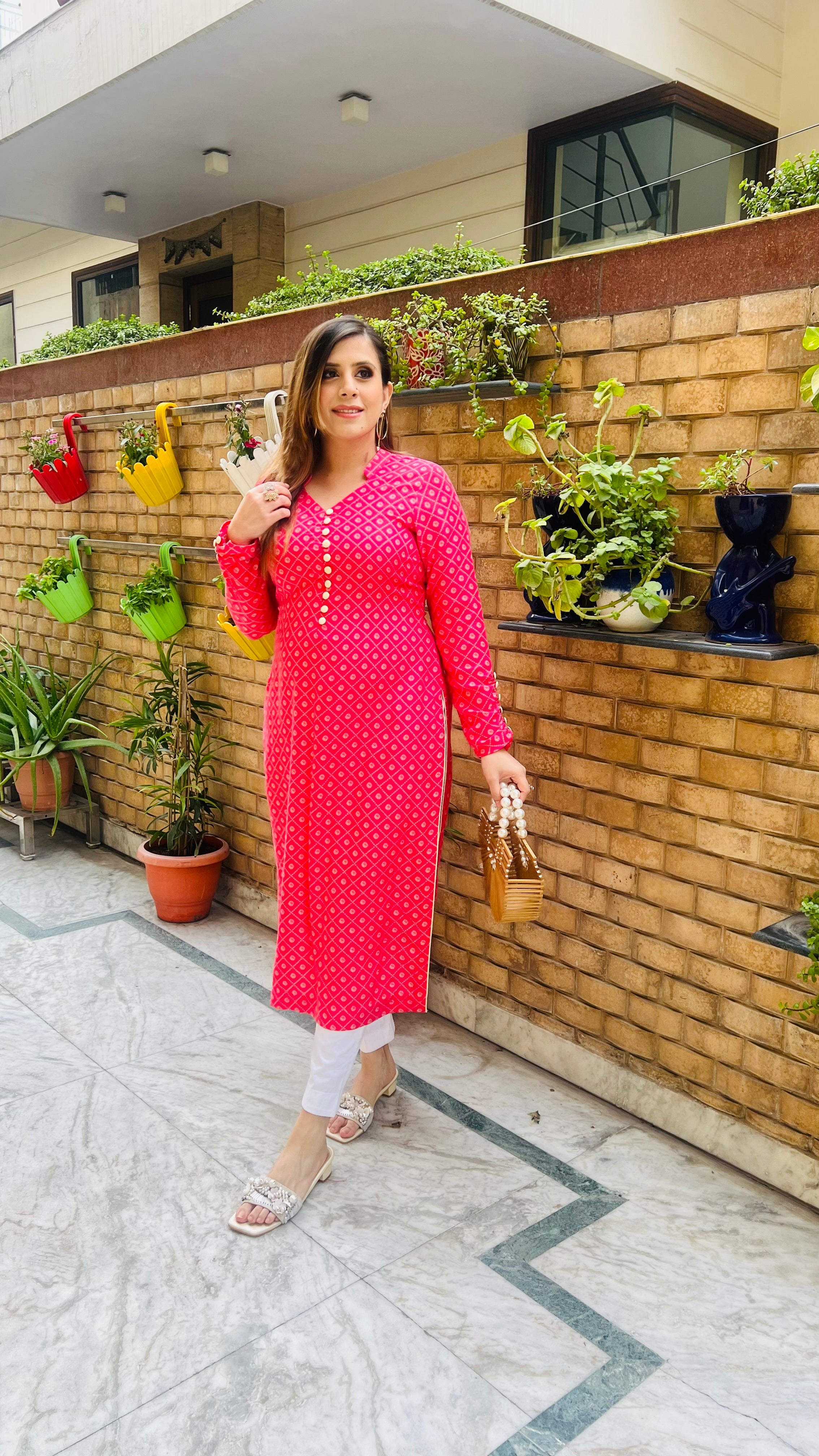 Hot Pink Bandhini Kurti