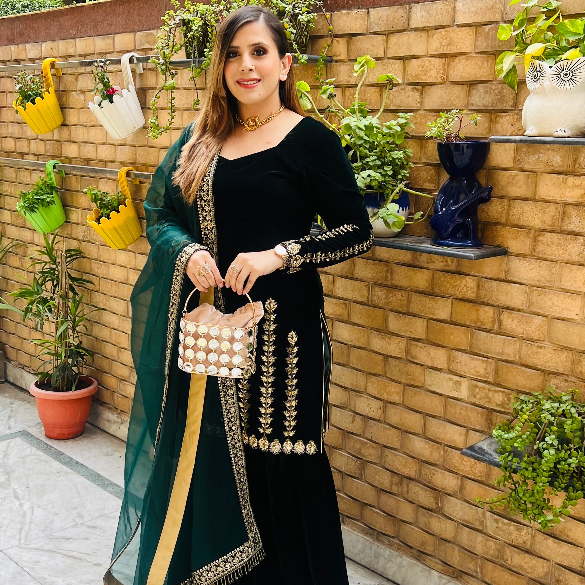 Green Velvet Garara Suit