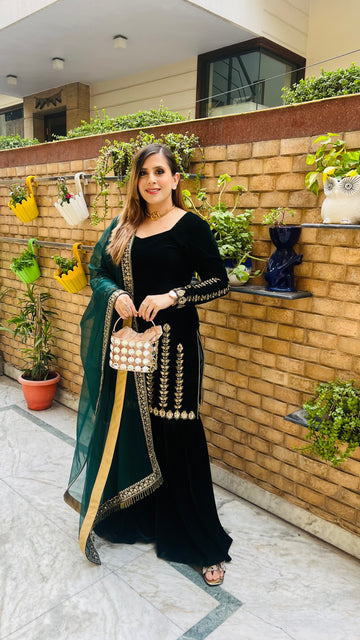 Green Velvet Garara Suit