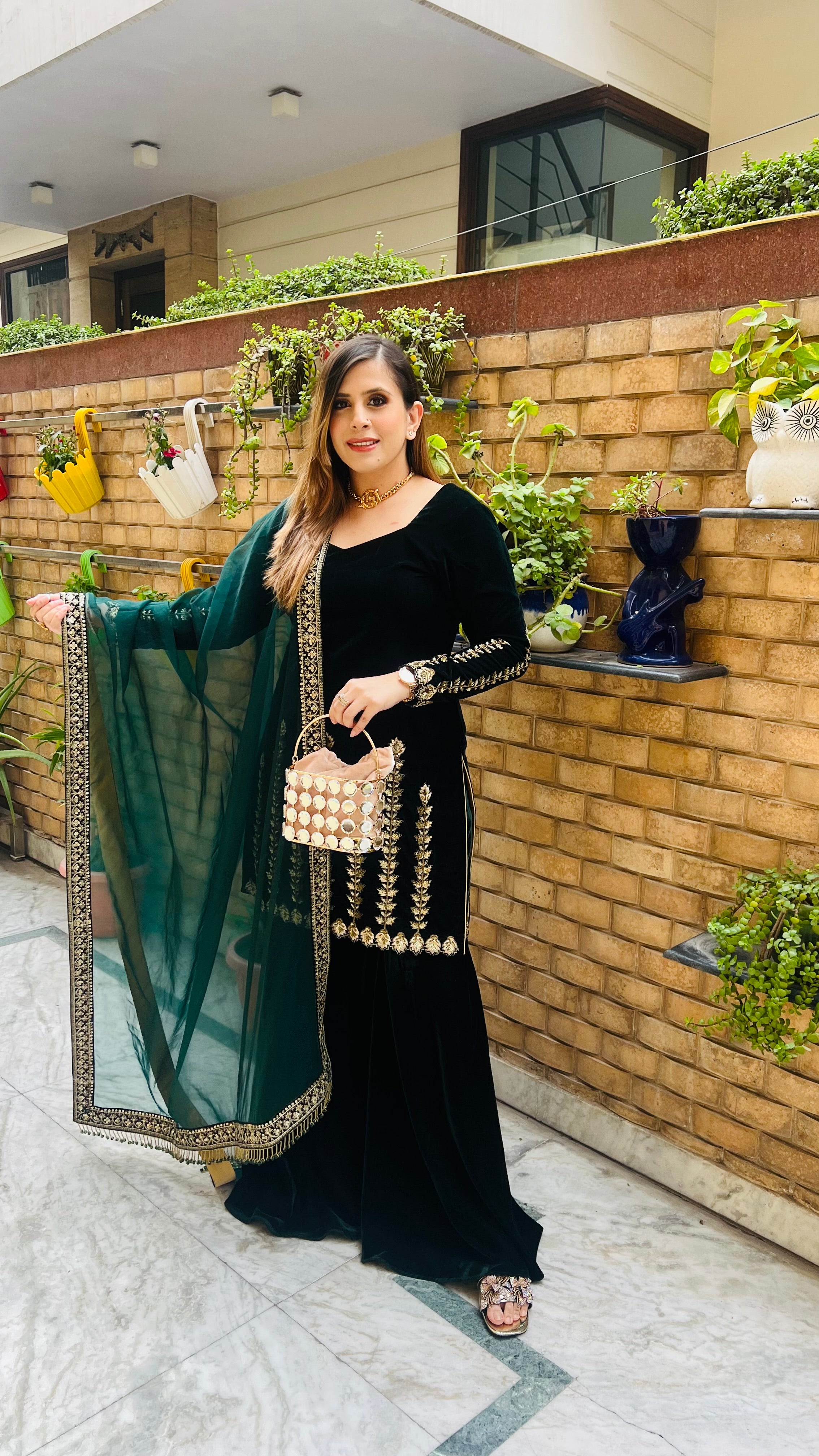 Green Velvet Garara Suit