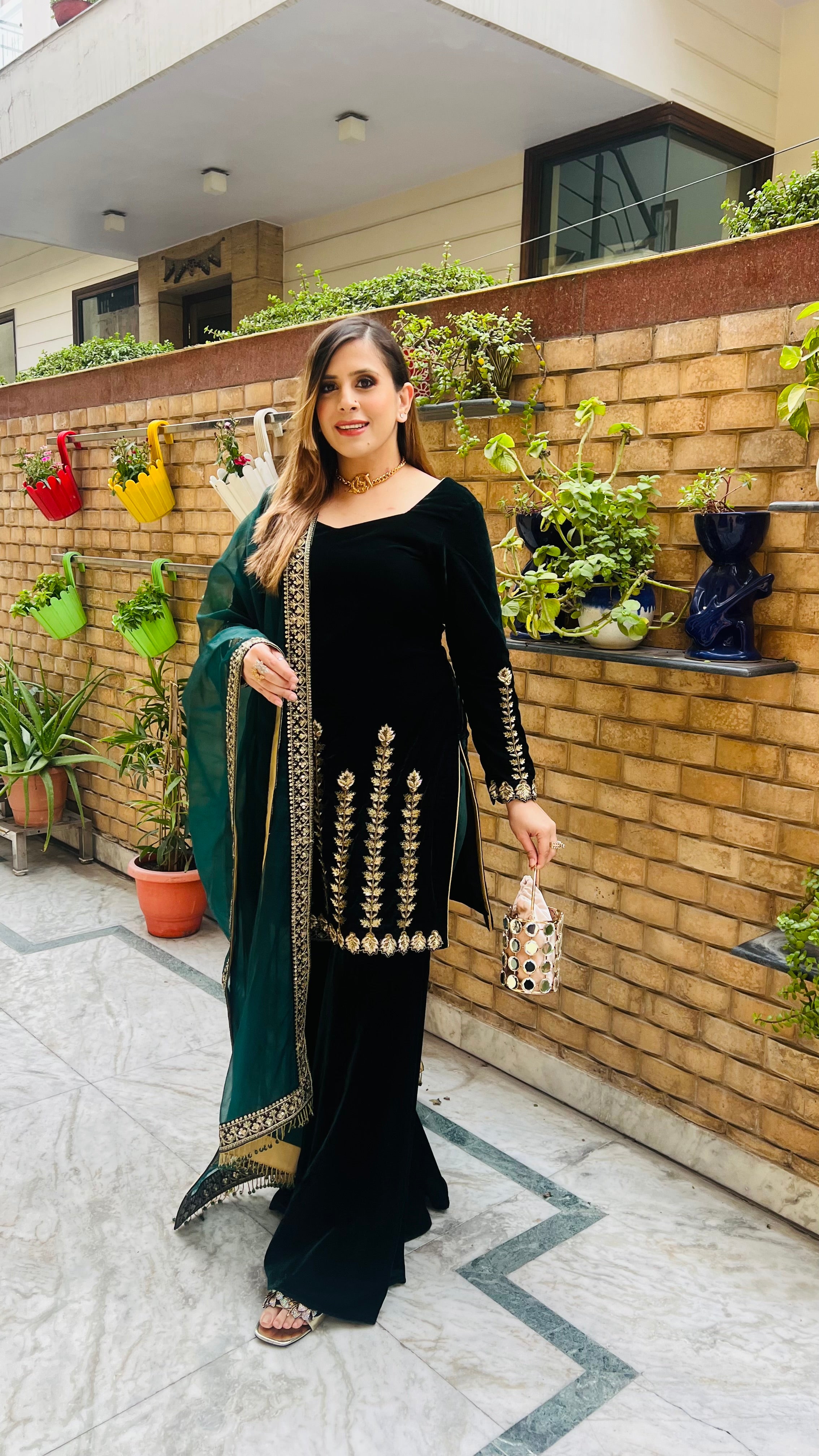 Green Velvet Garara Suit