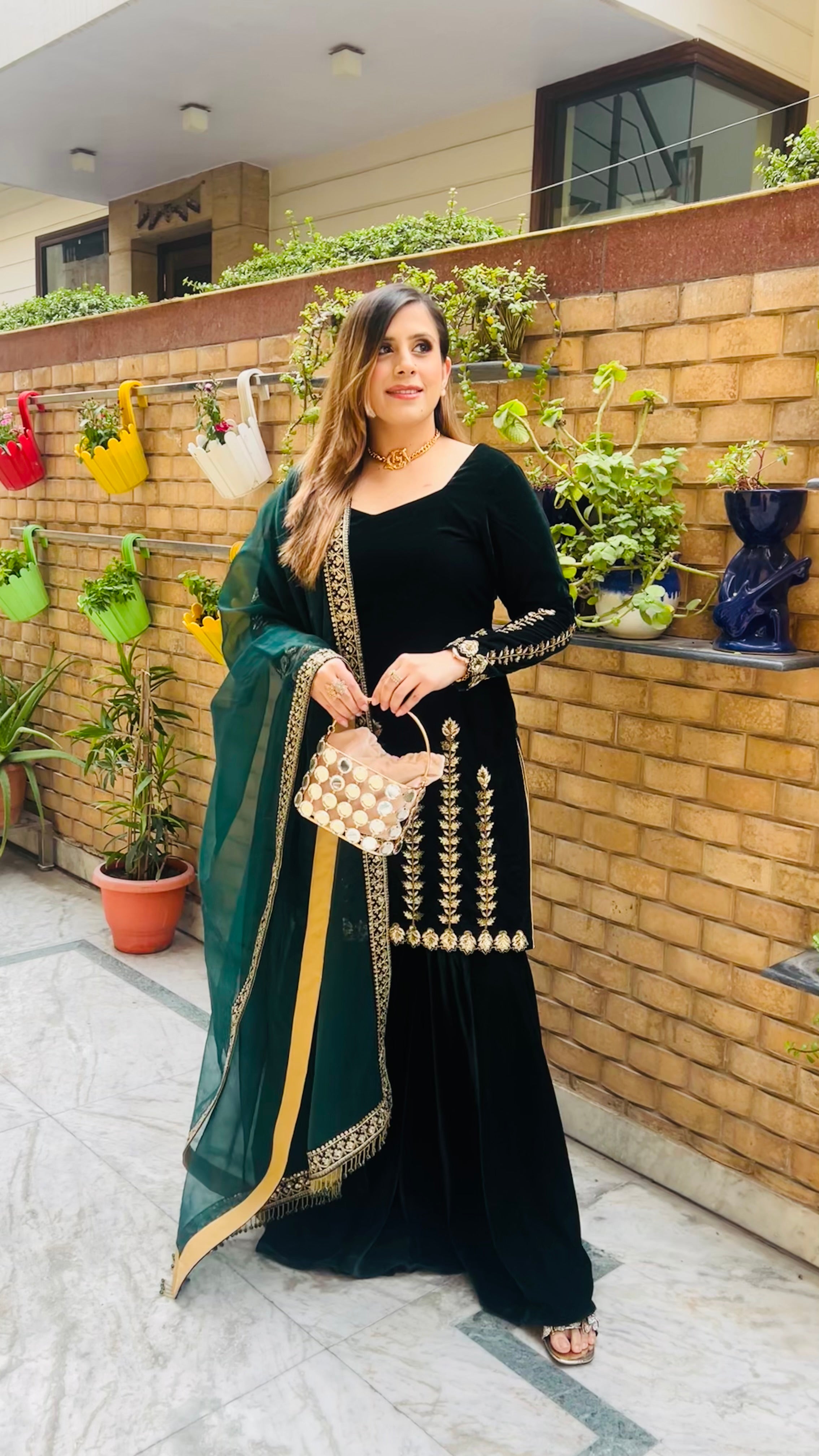 Green Velvet Garara Suit