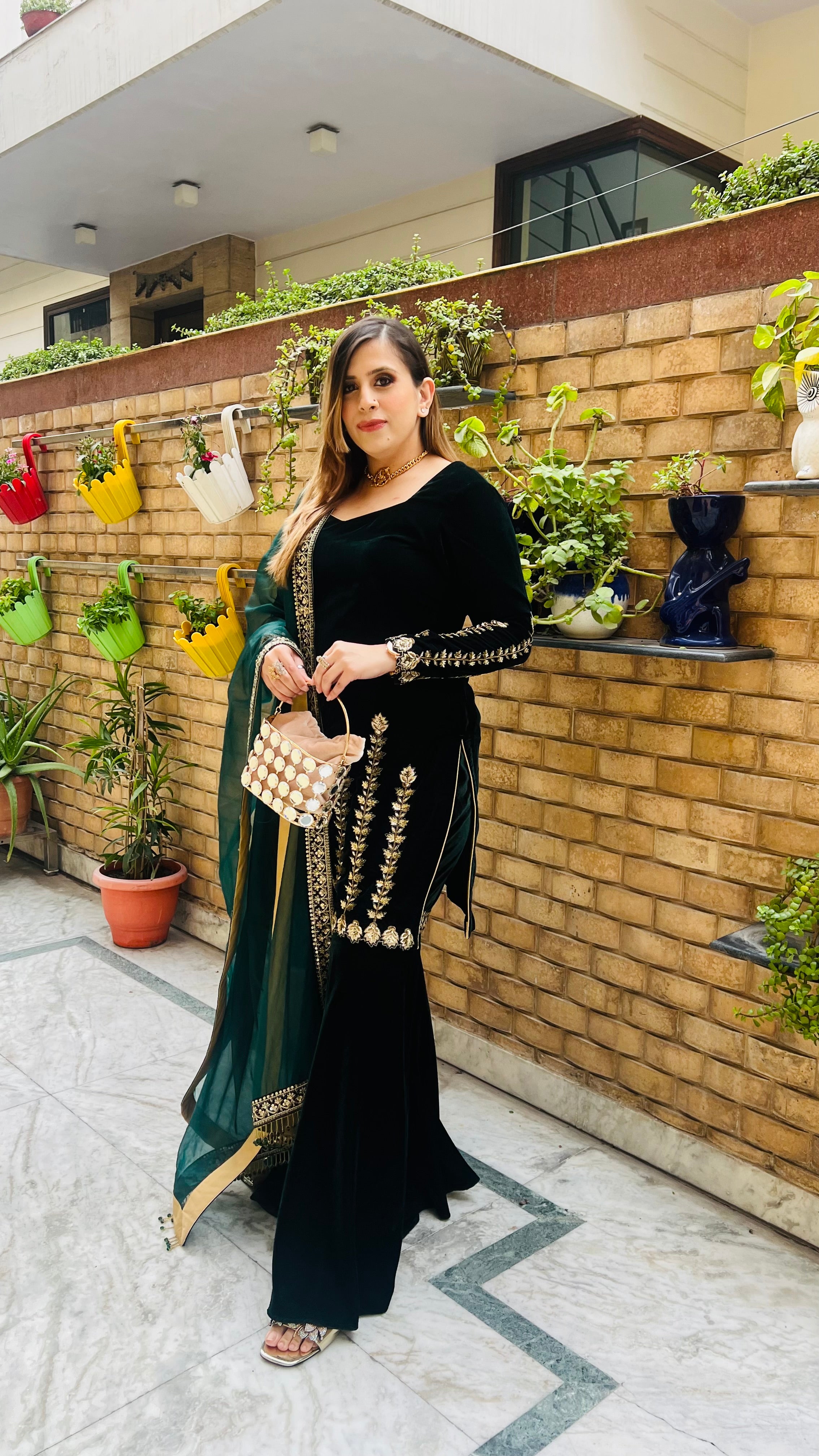 Green Velvet Garara Suit