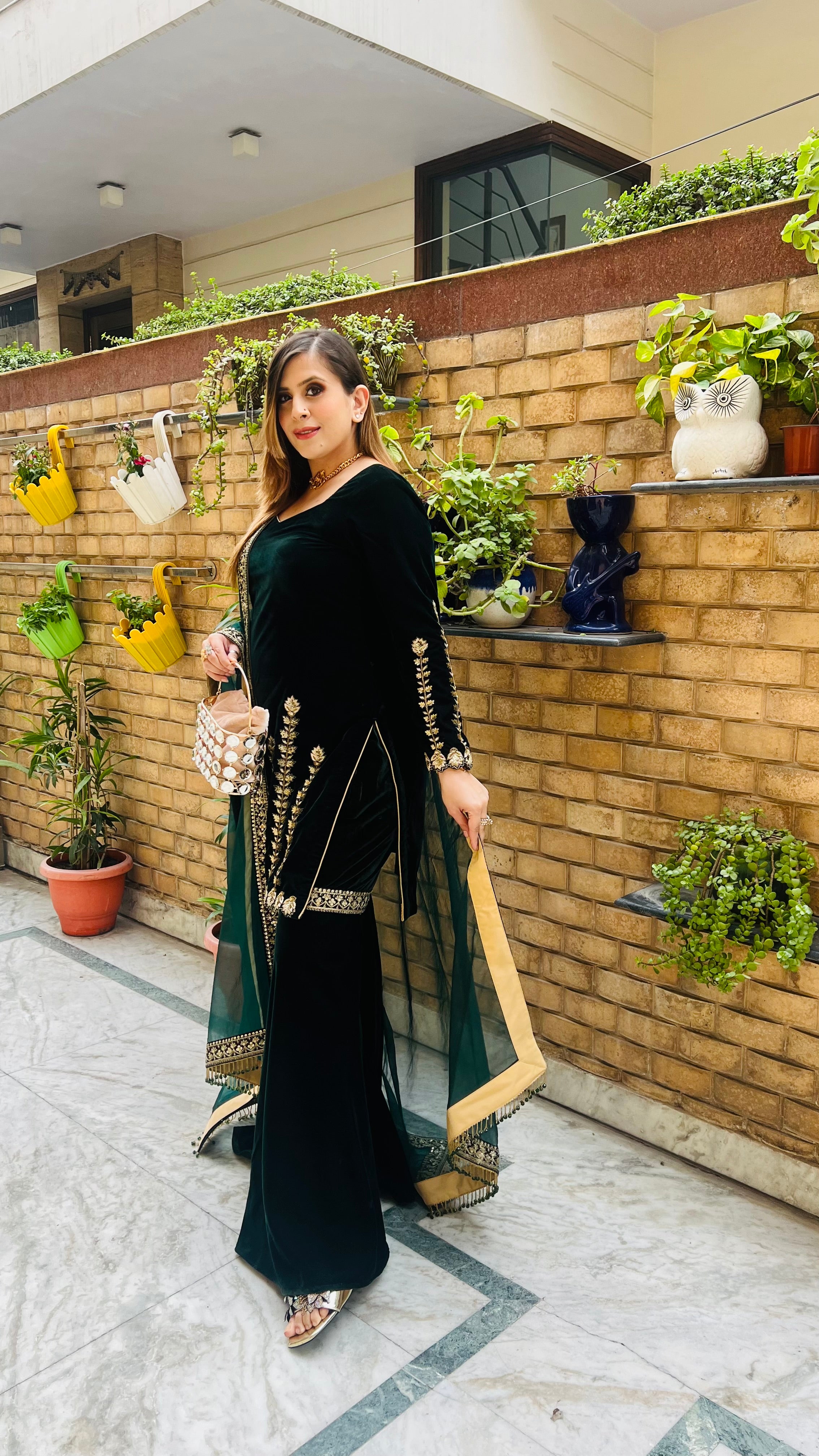 Green Velvet Garara Suit