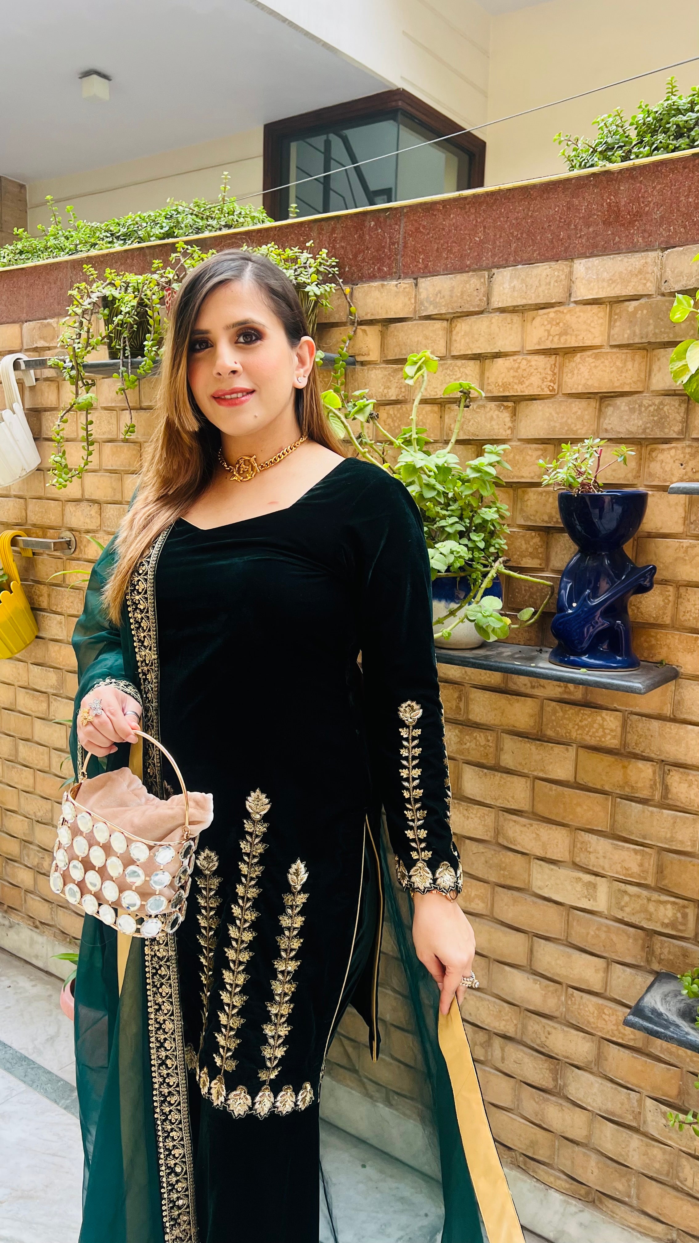 Green Velvet Garara Suit