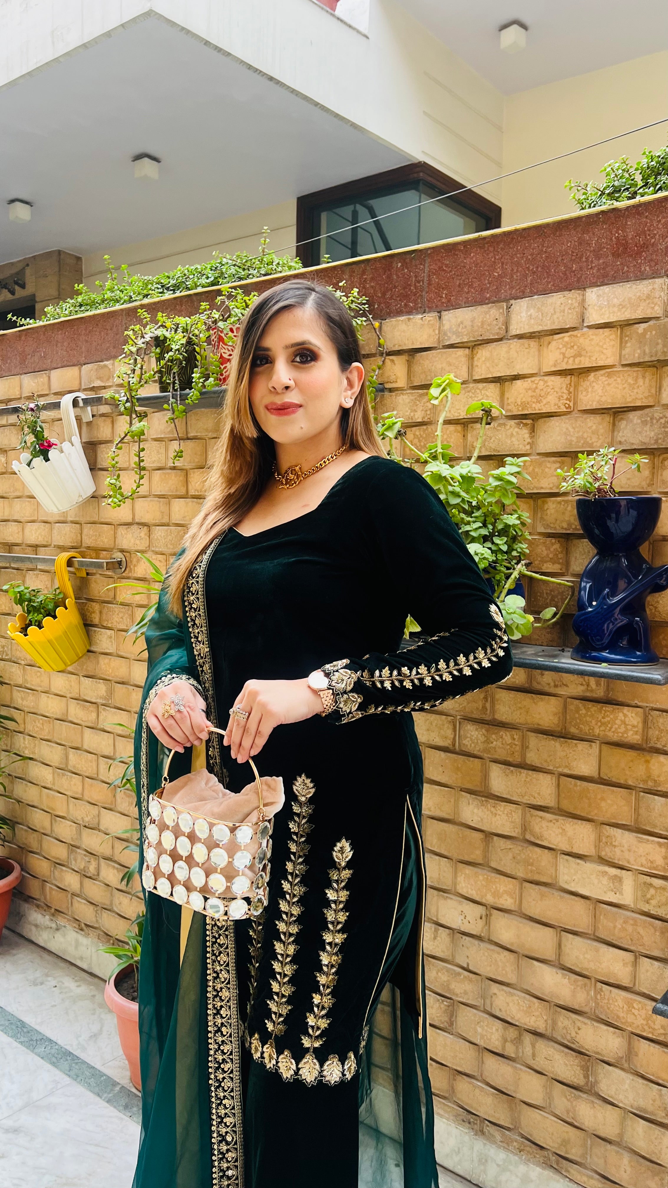 Green Velvet Garara Suit