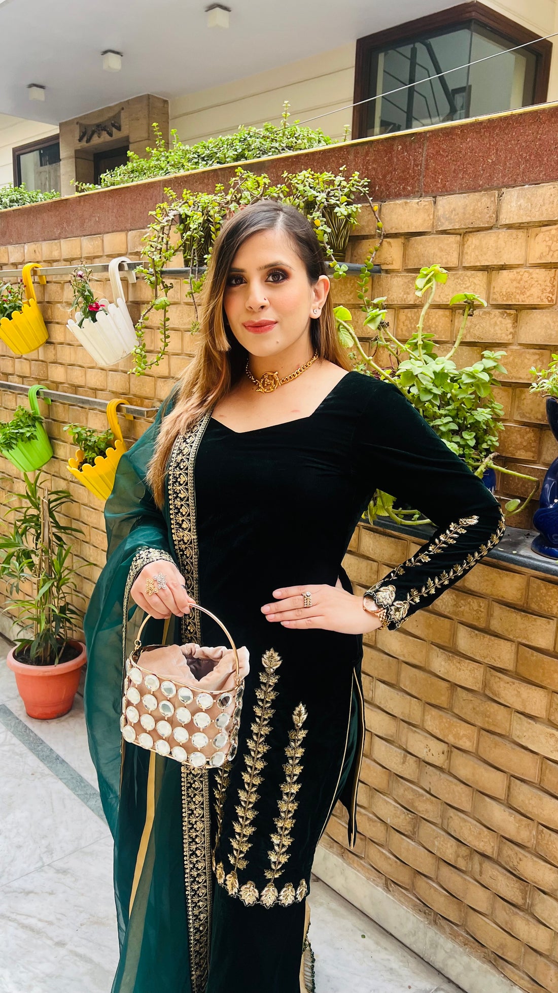 Green Velvet Garara Suit