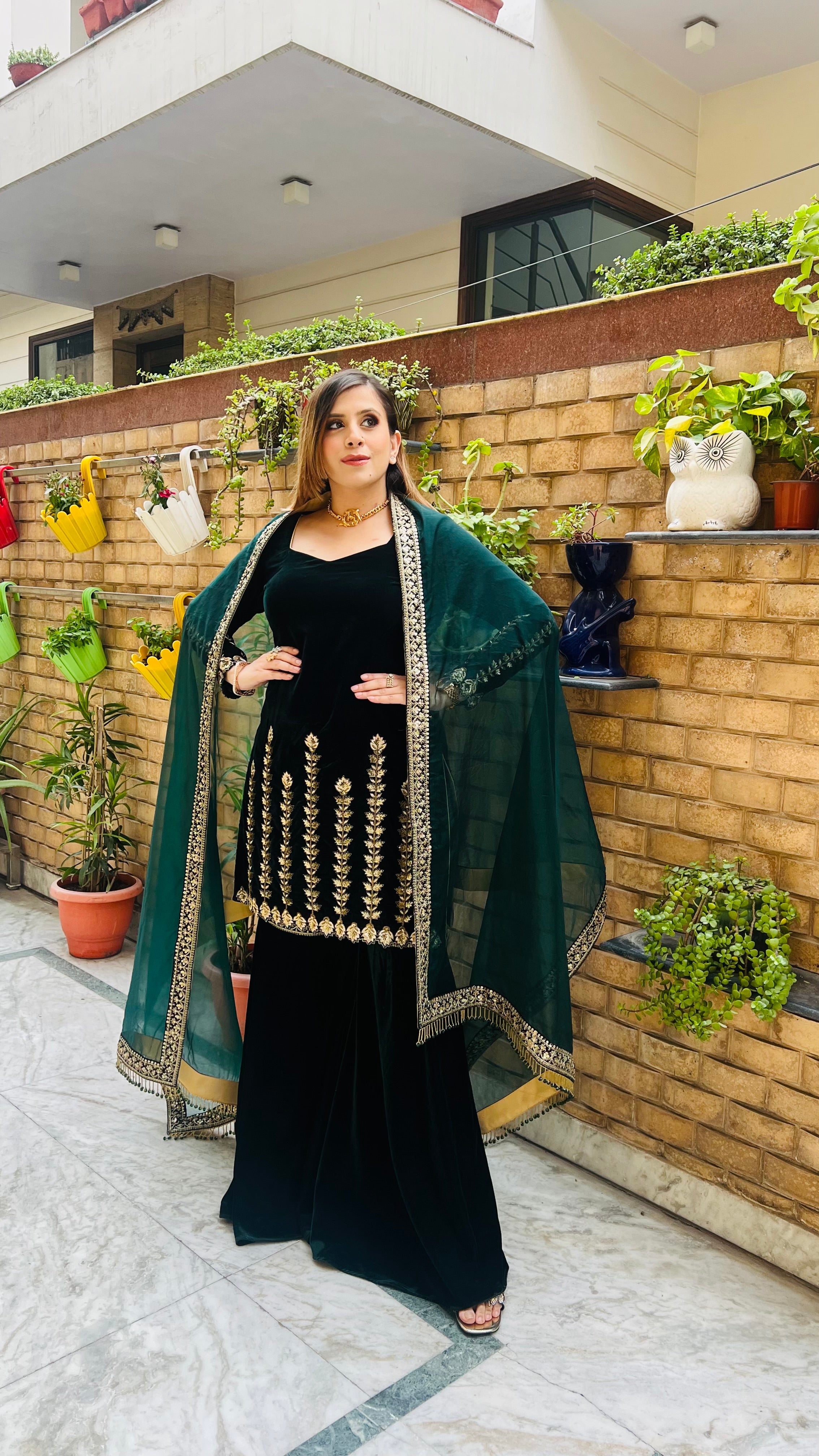 Green Velvet Garara Suit