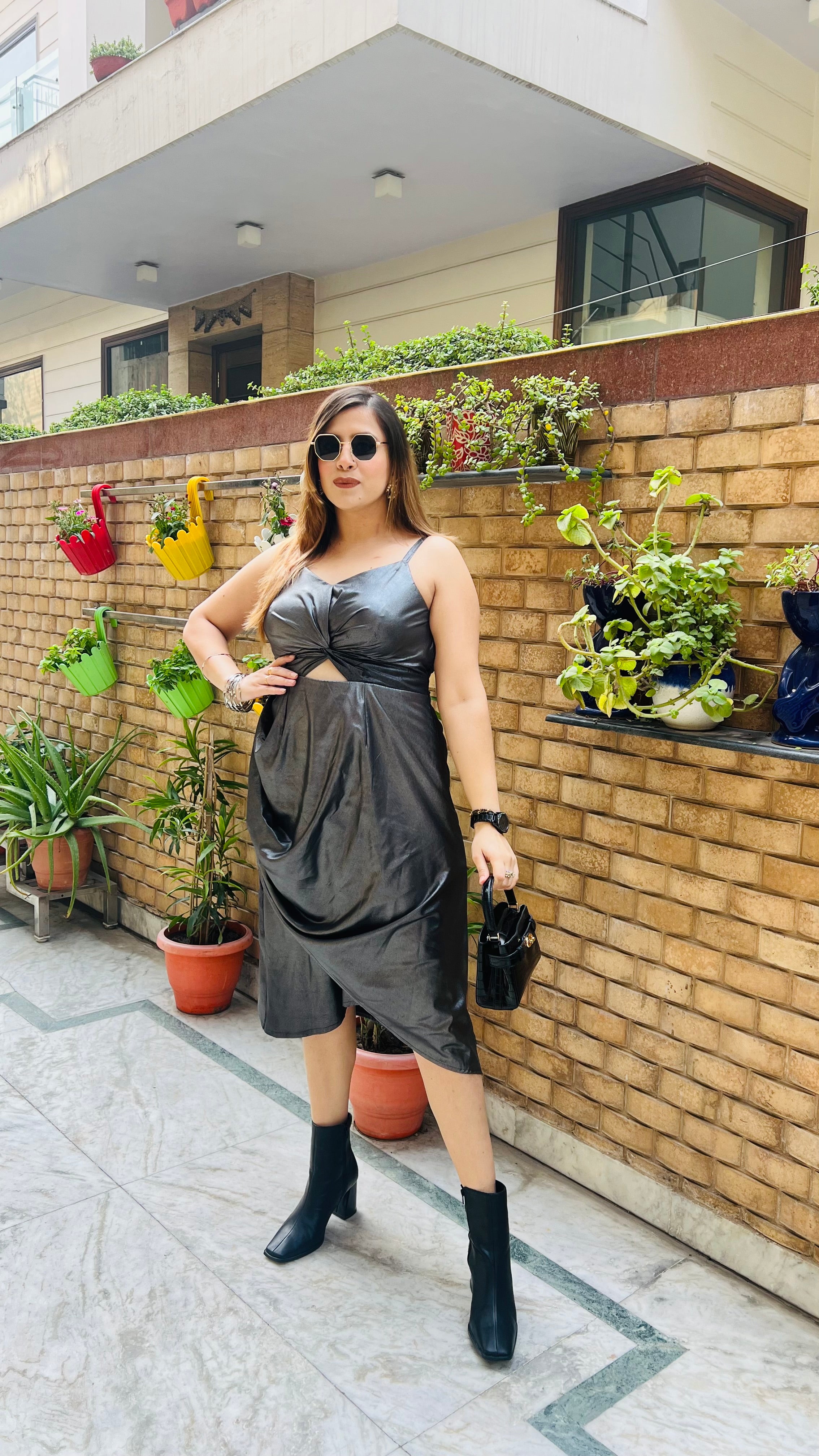 Metallic Grey Drape Midi