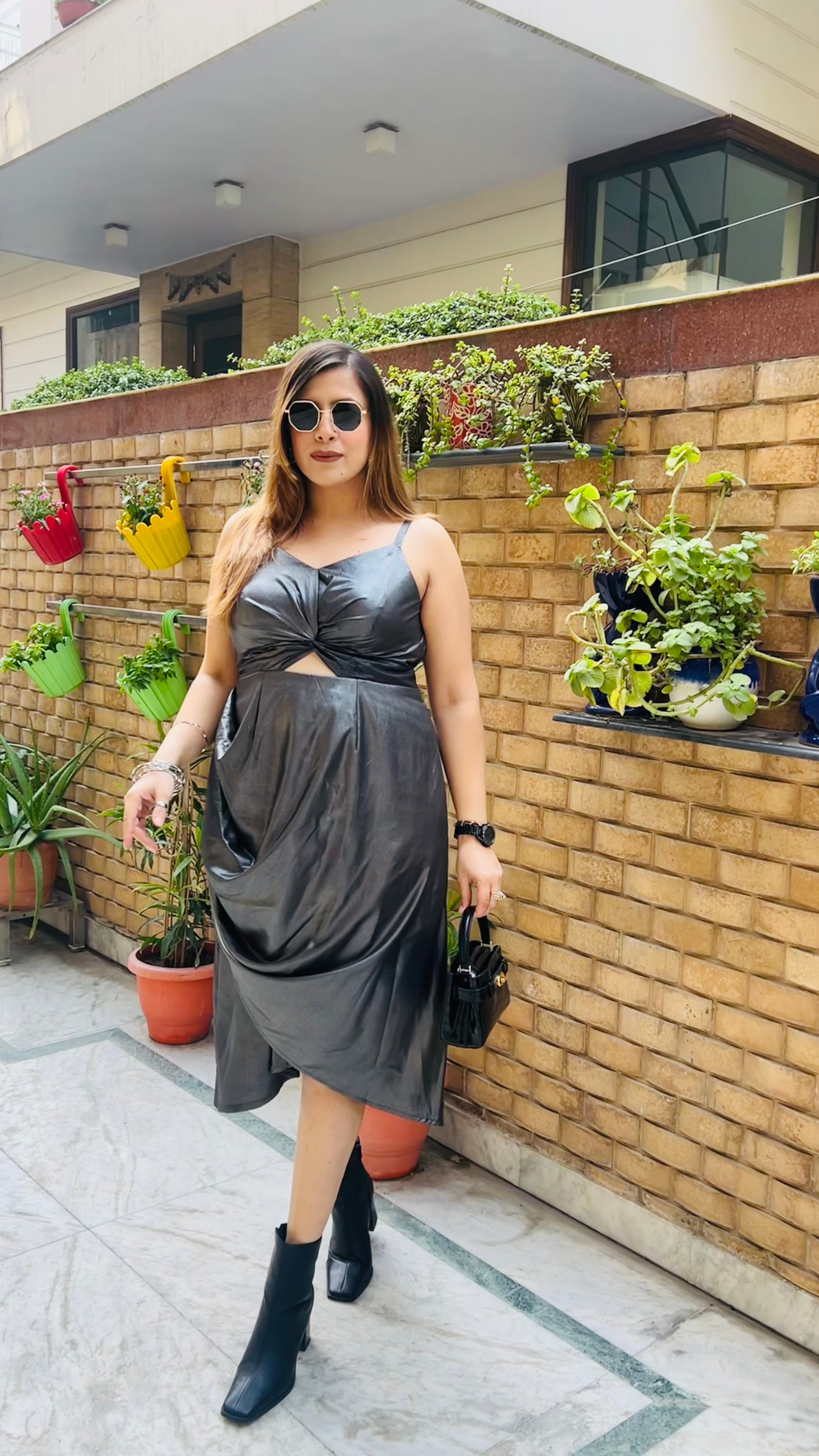 Metallic Grey Drape Midi