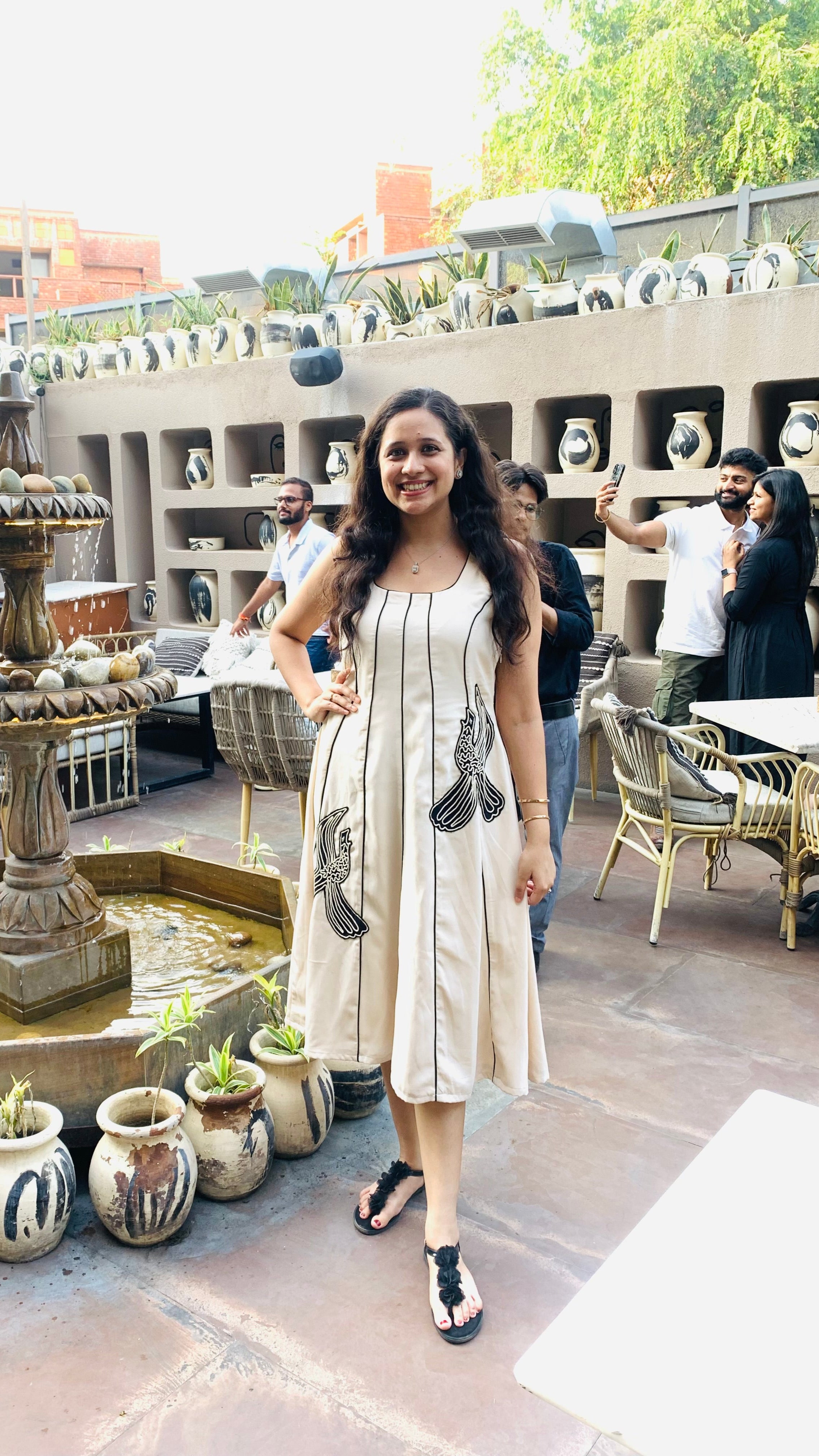 Beige Bird Midi Dress