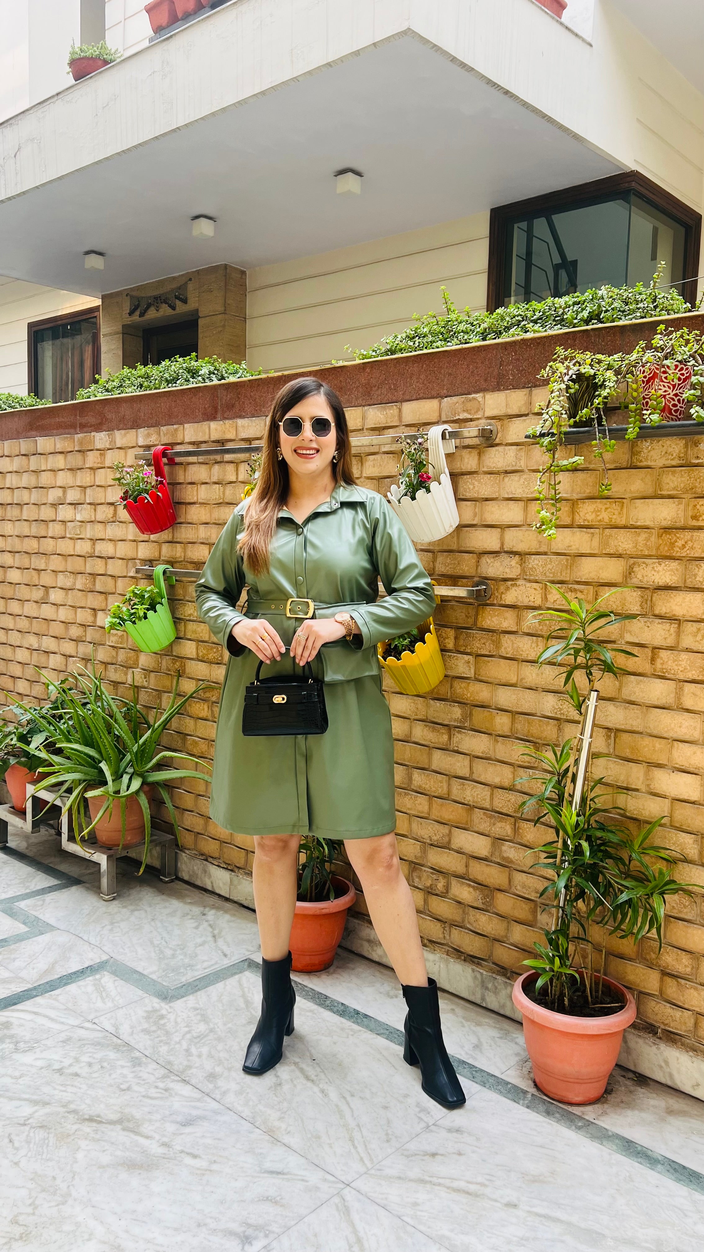 Sage Green Leather Dress