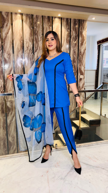 Blue Butterfly Handpainted Suit