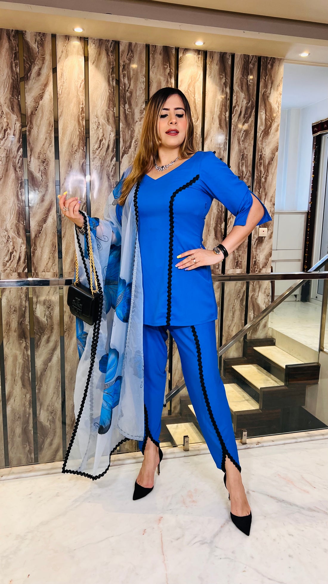 Blue Butterfly Handpainted Suit