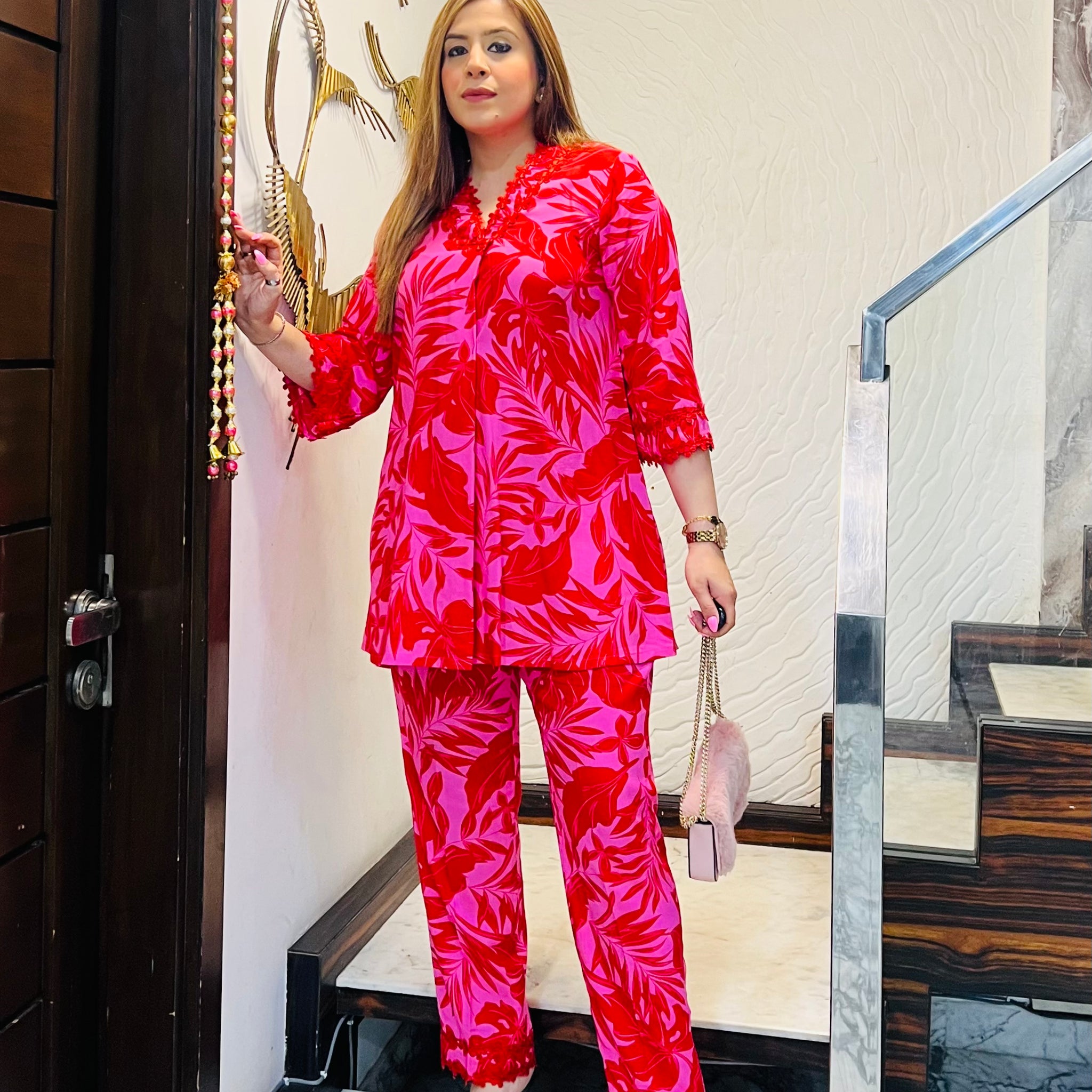 Pink Flower Cotton Co-Ord