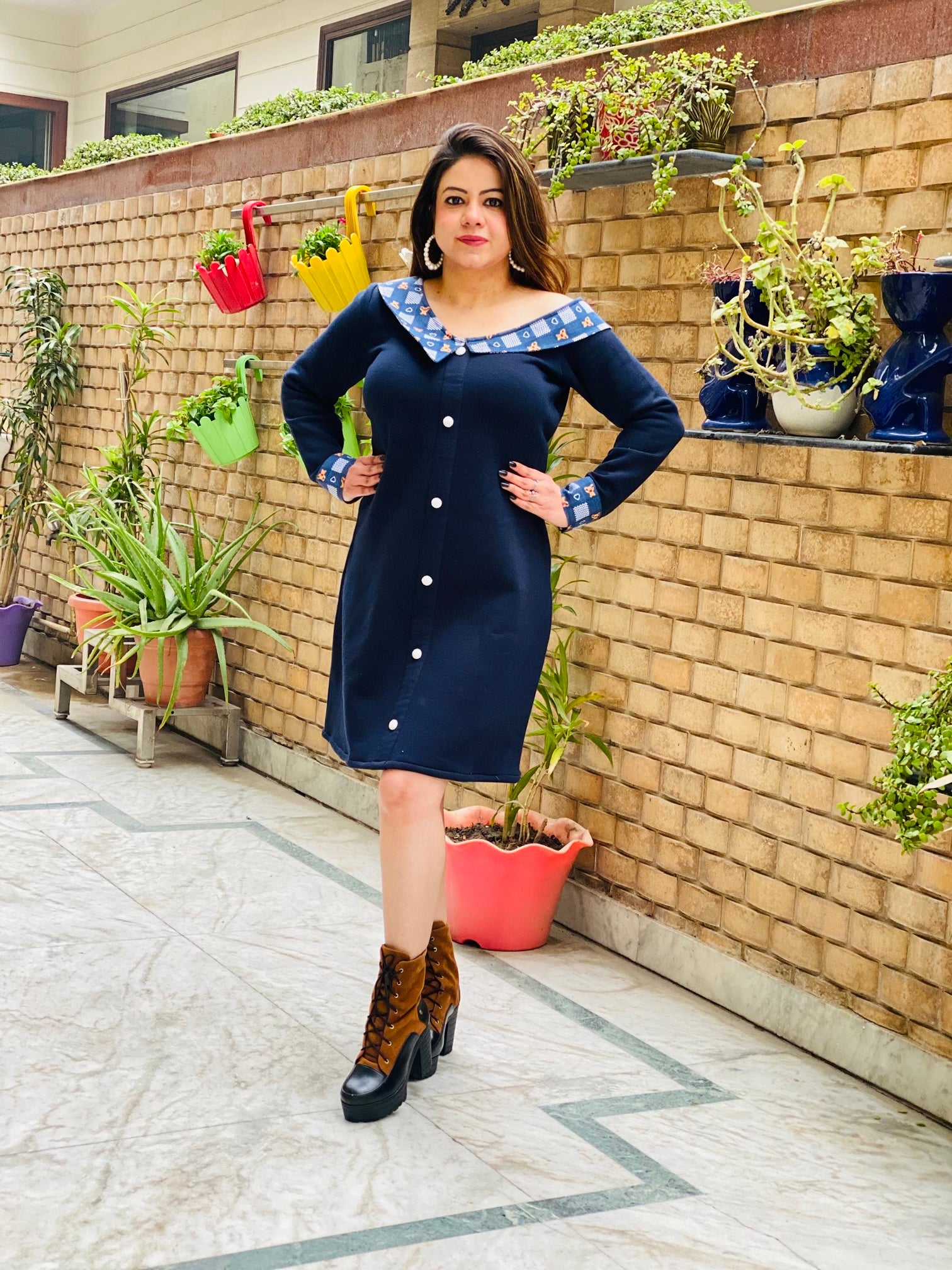 Navy Blue Woollen Dress