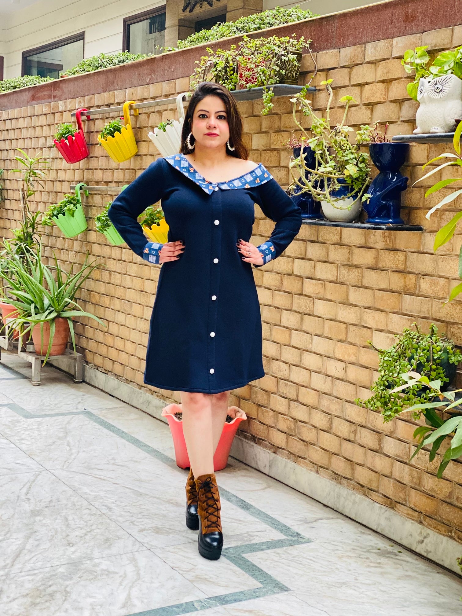 Navy Blue Woollen Dress