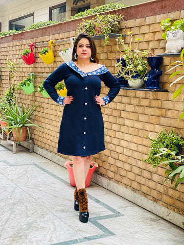 Navy Blue Woollen Dress