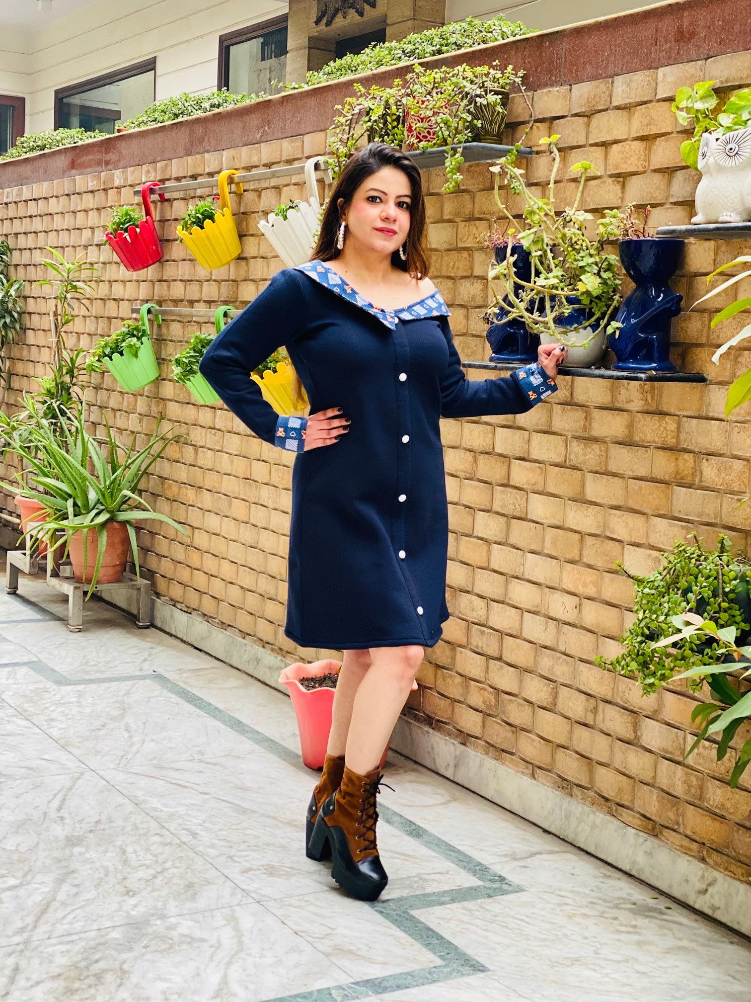 Navy Blue Woollen Dress