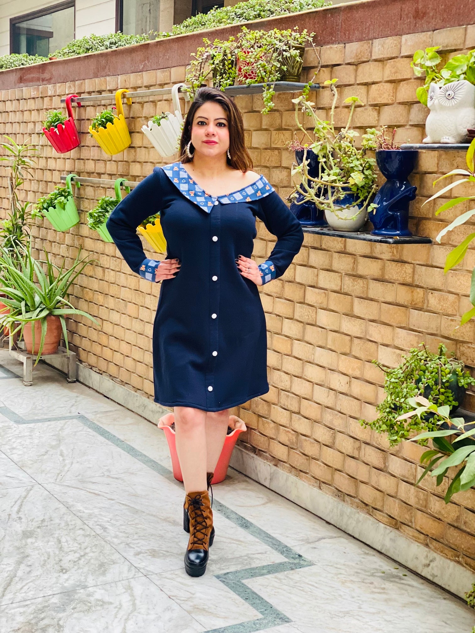 Navy Blue Woollen Dress