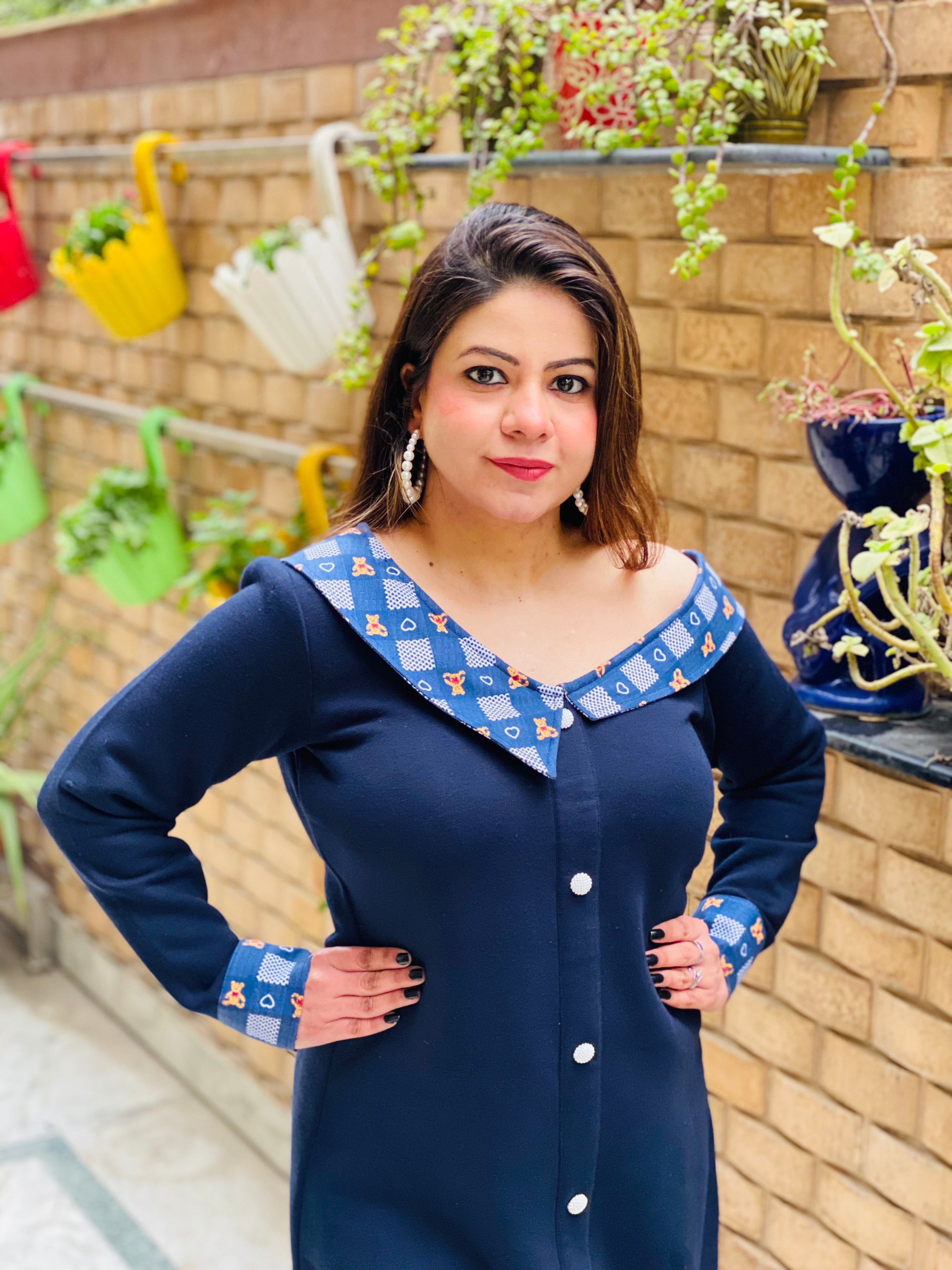 Navy Blue Woollen Dress