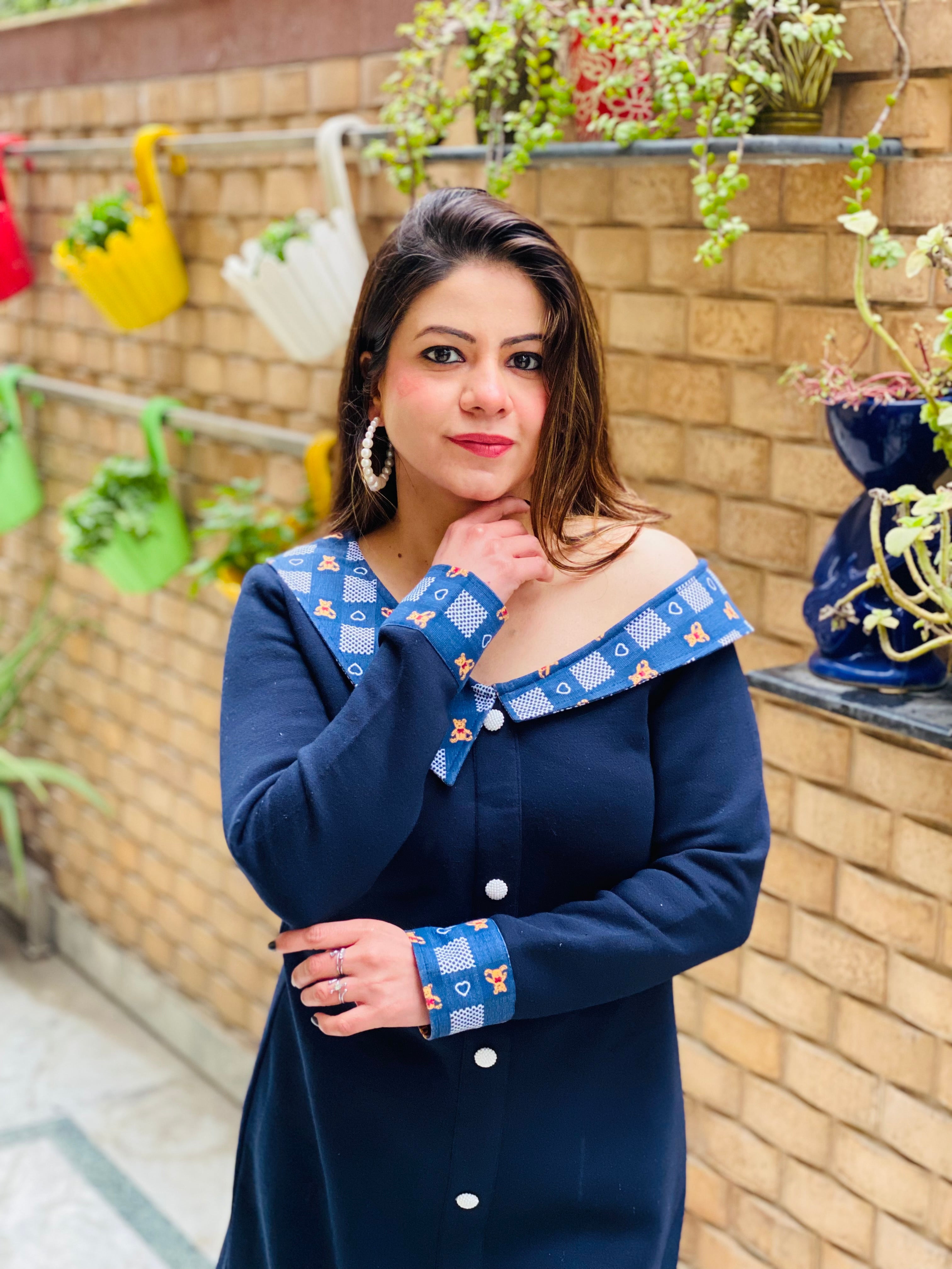 Navy Blue Woollen Dress