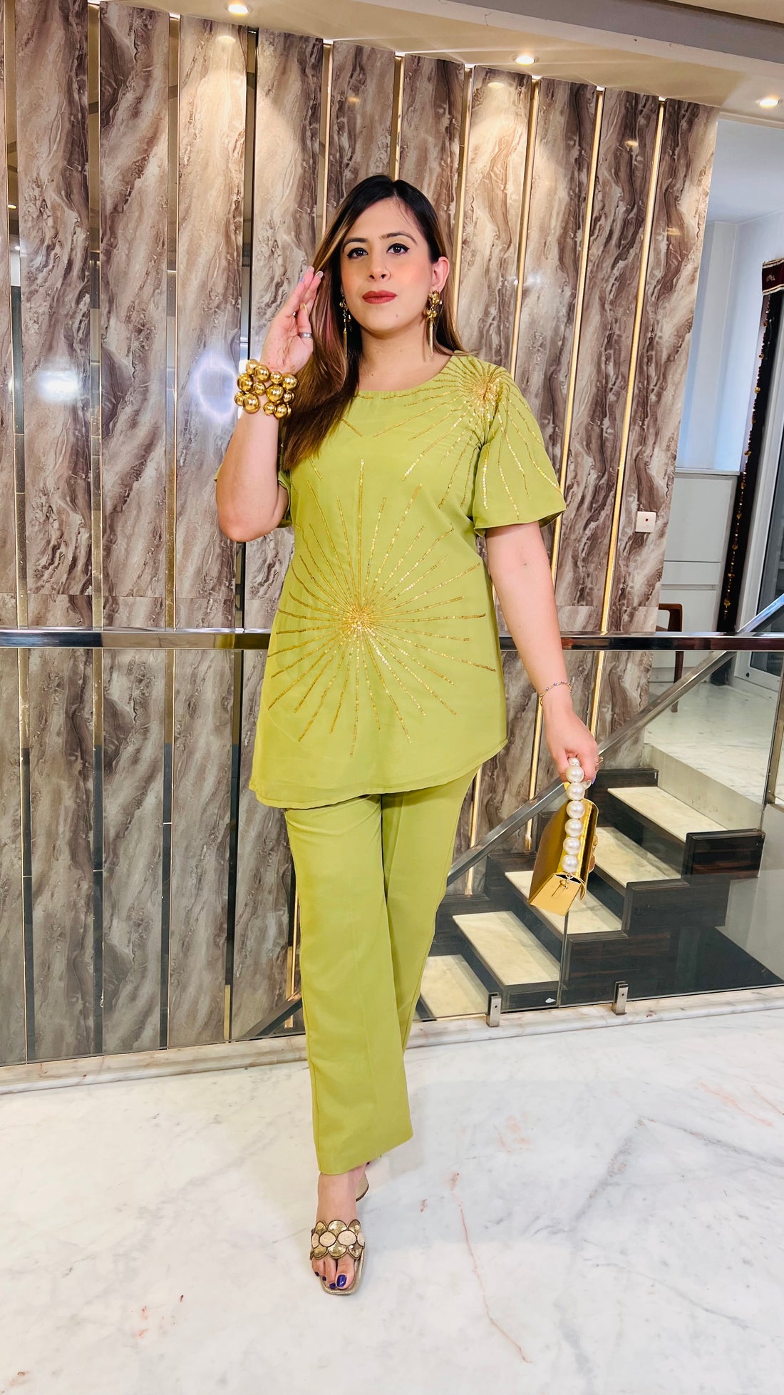 Pista Green Embroidered Co-Ord