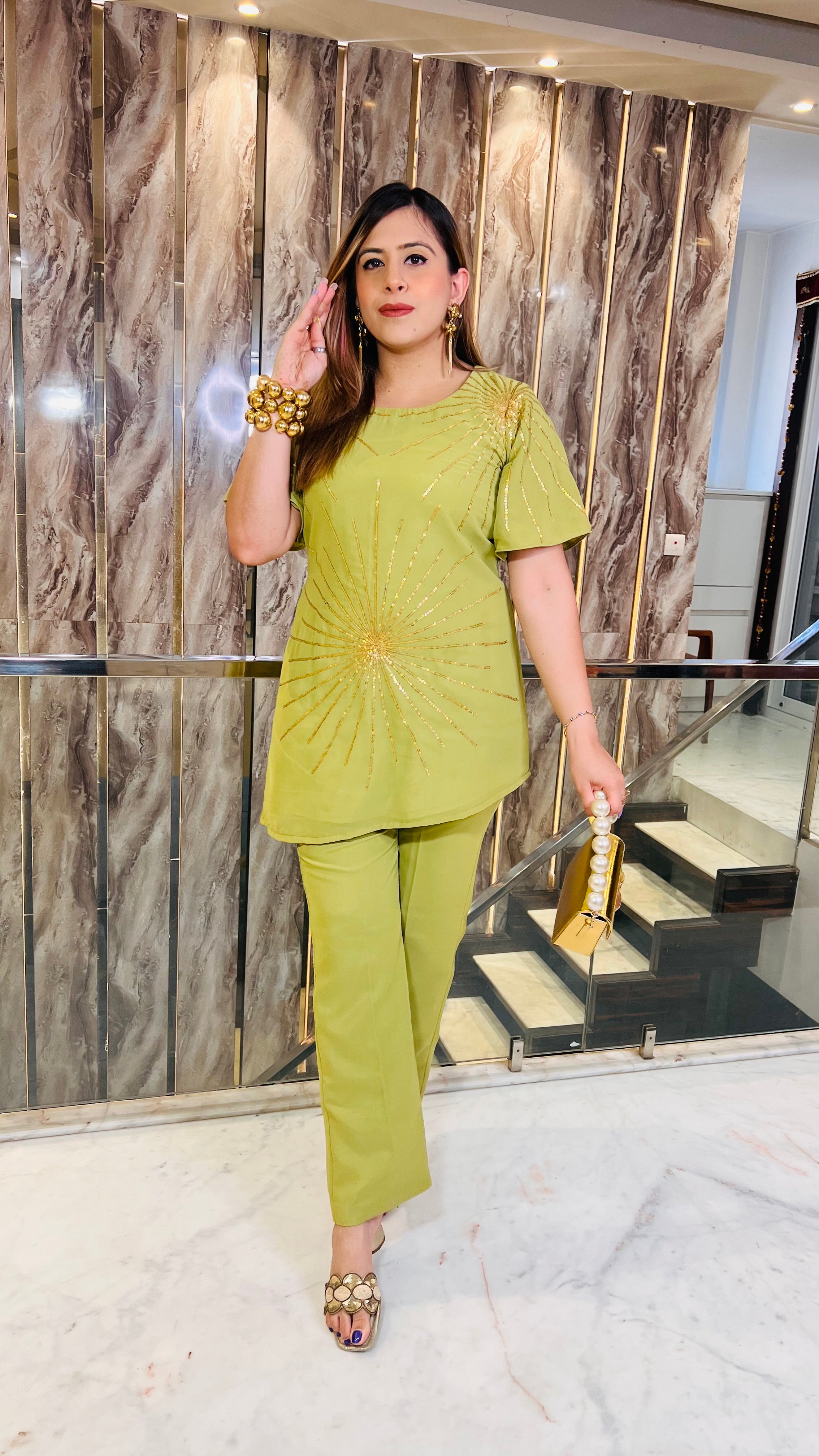 Pista Green Embroidered Co-Ord