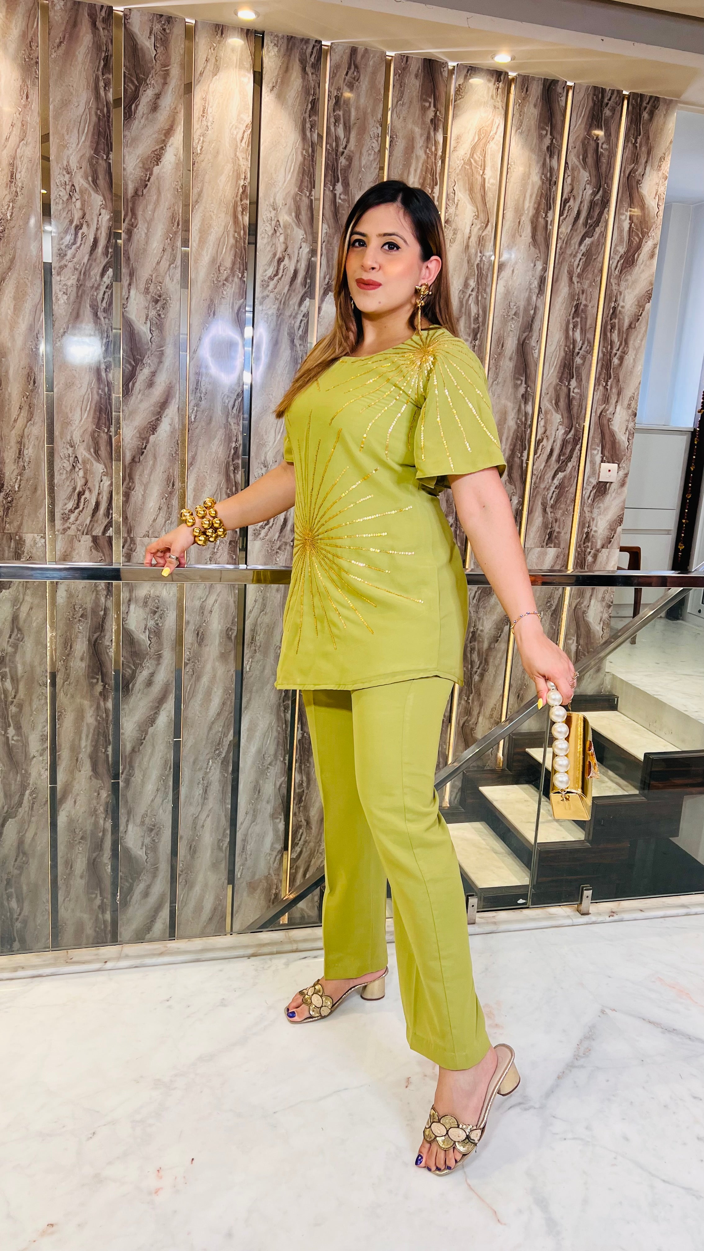 Pista Green Embroidered Co-Ord