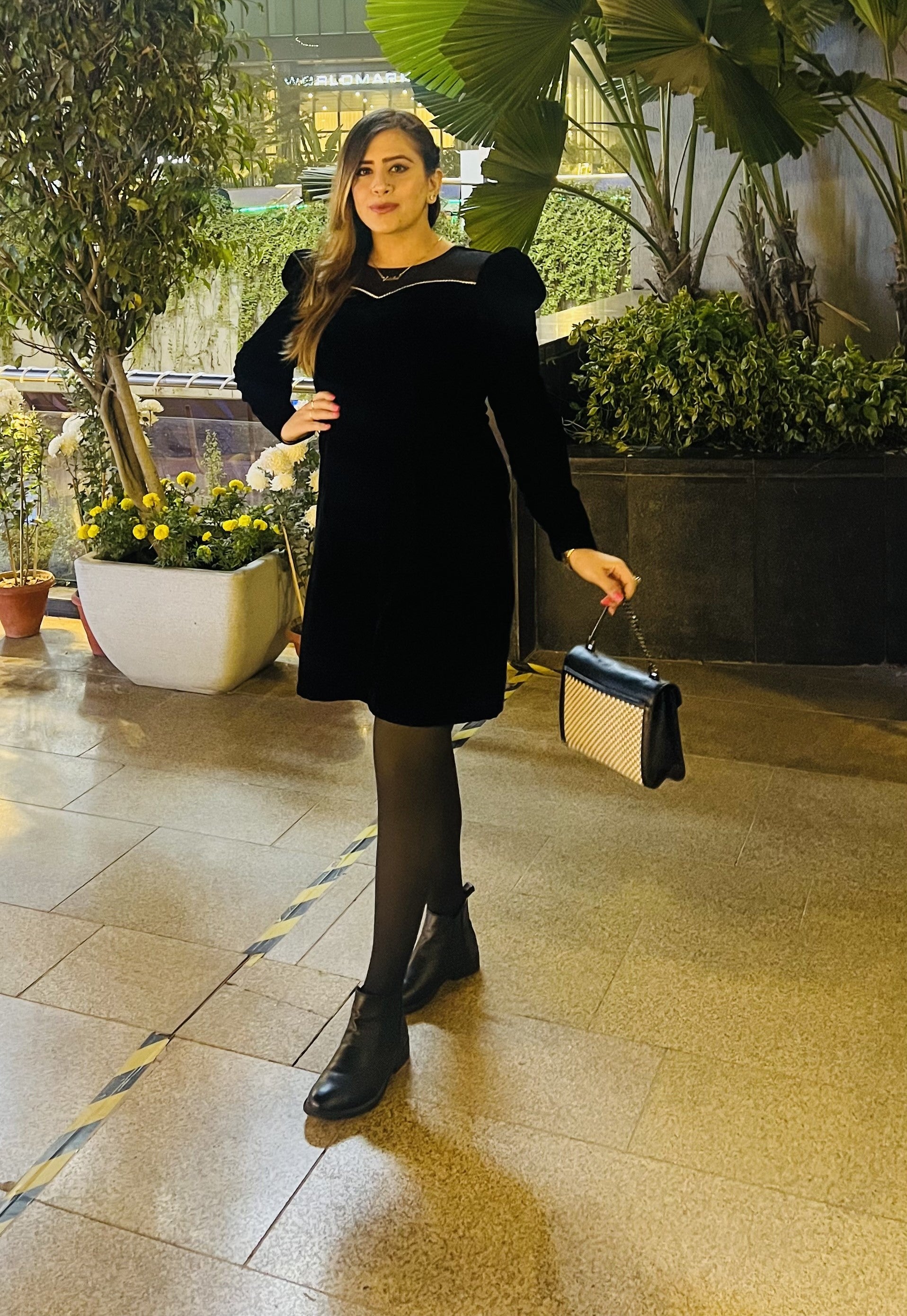 Black Swarovski Velvet Dress