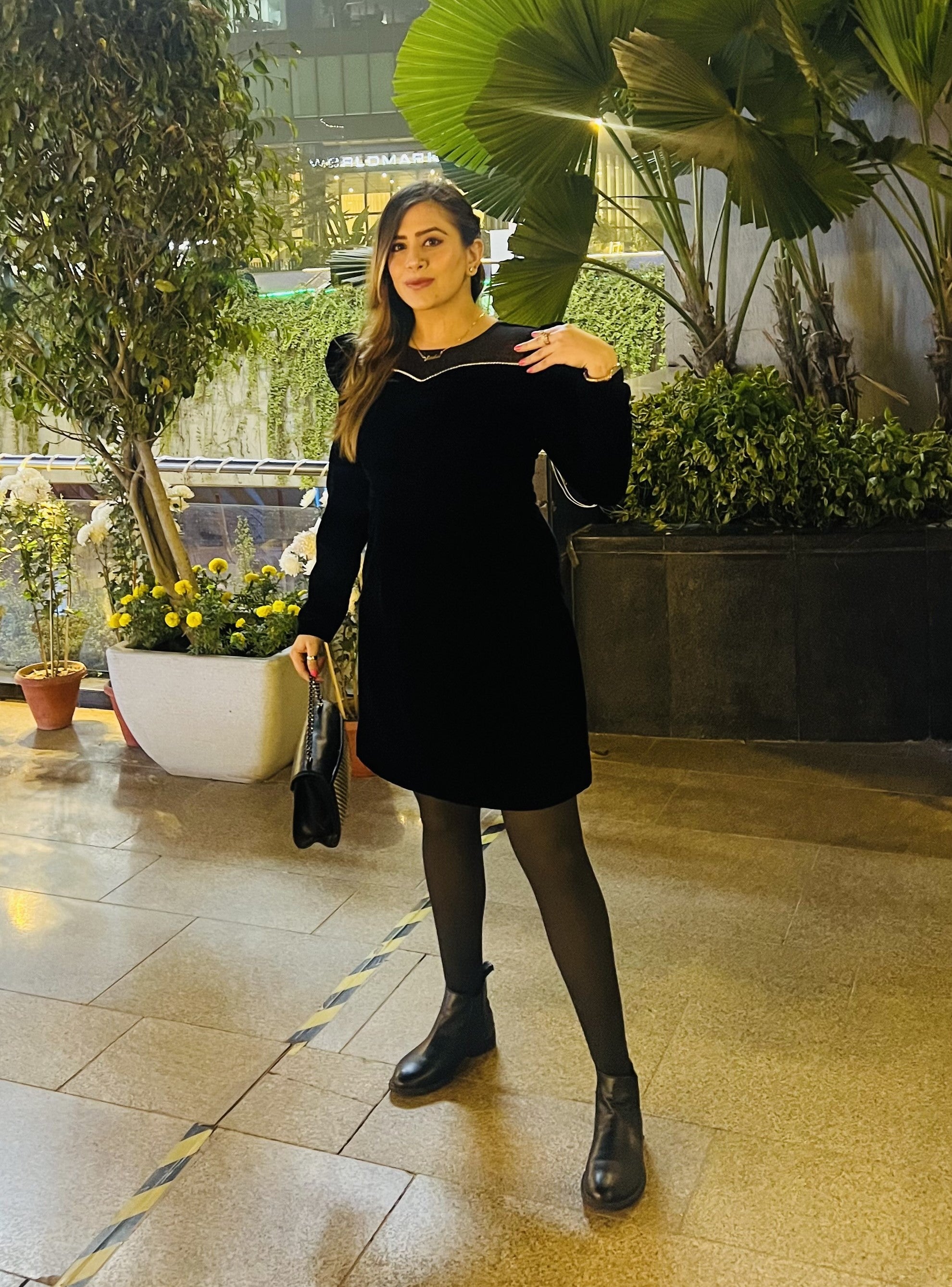 Black Swarovski Velvet Dress