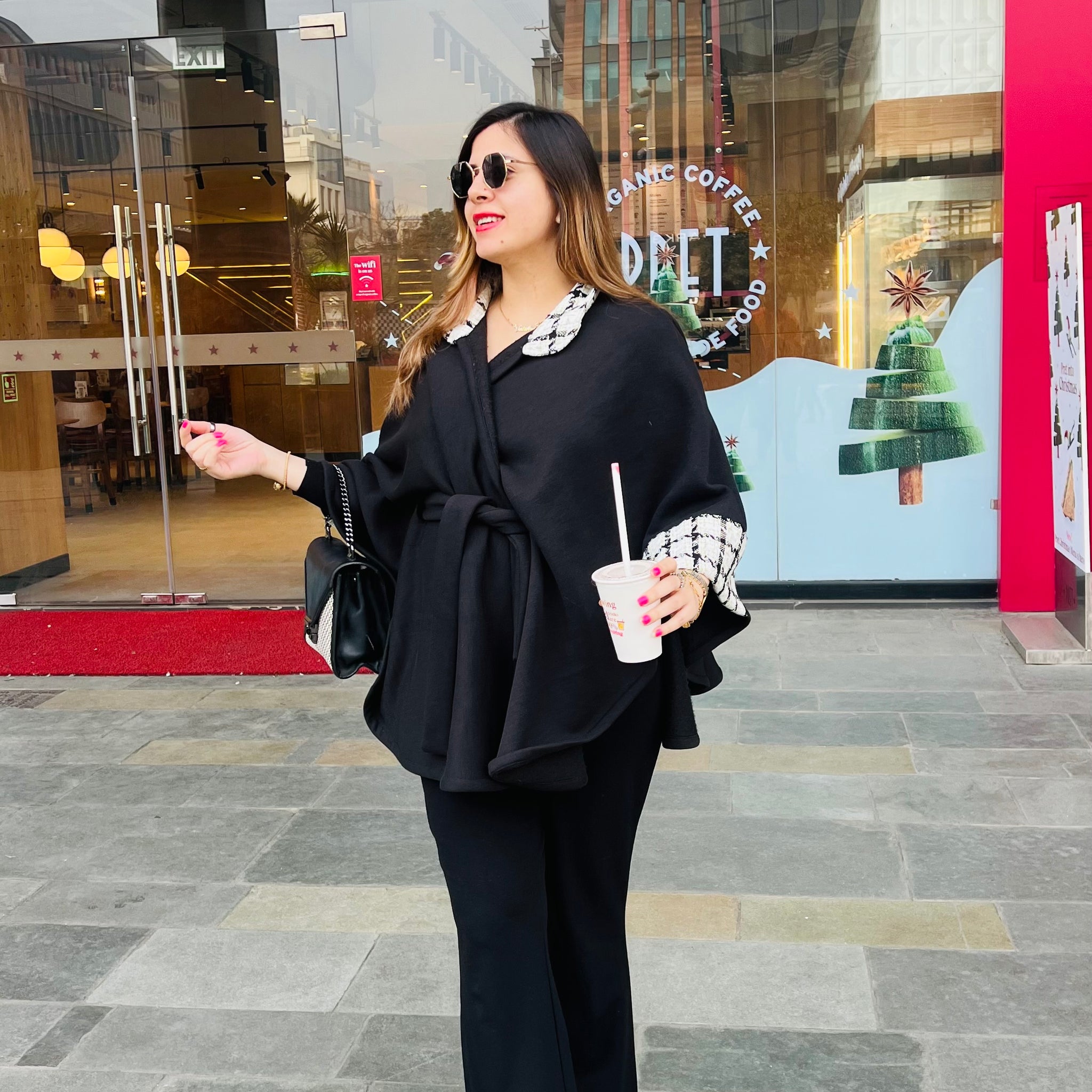 Black Monochrome Woollen Cape