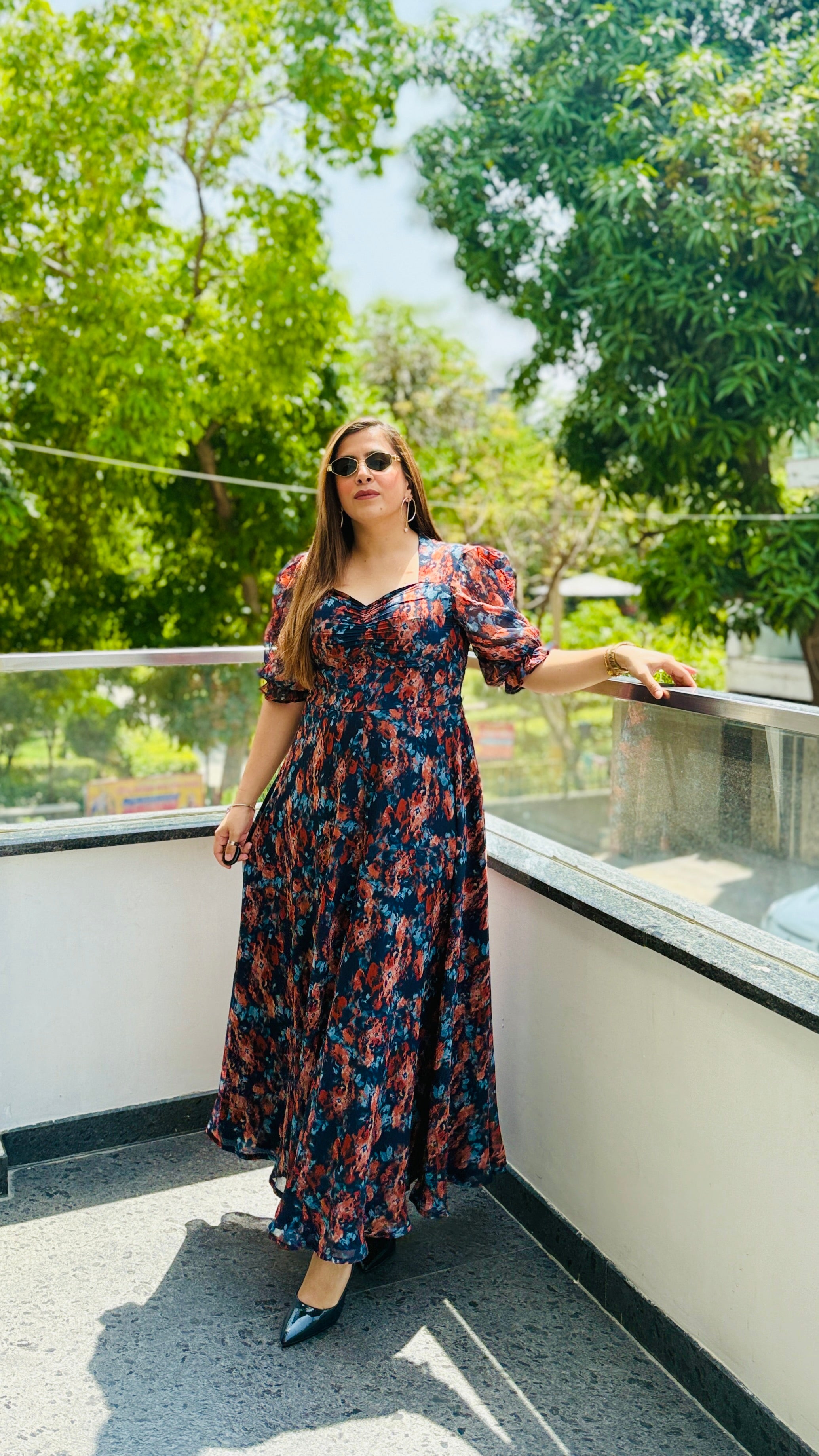 Plunging Blue Maxi Dress