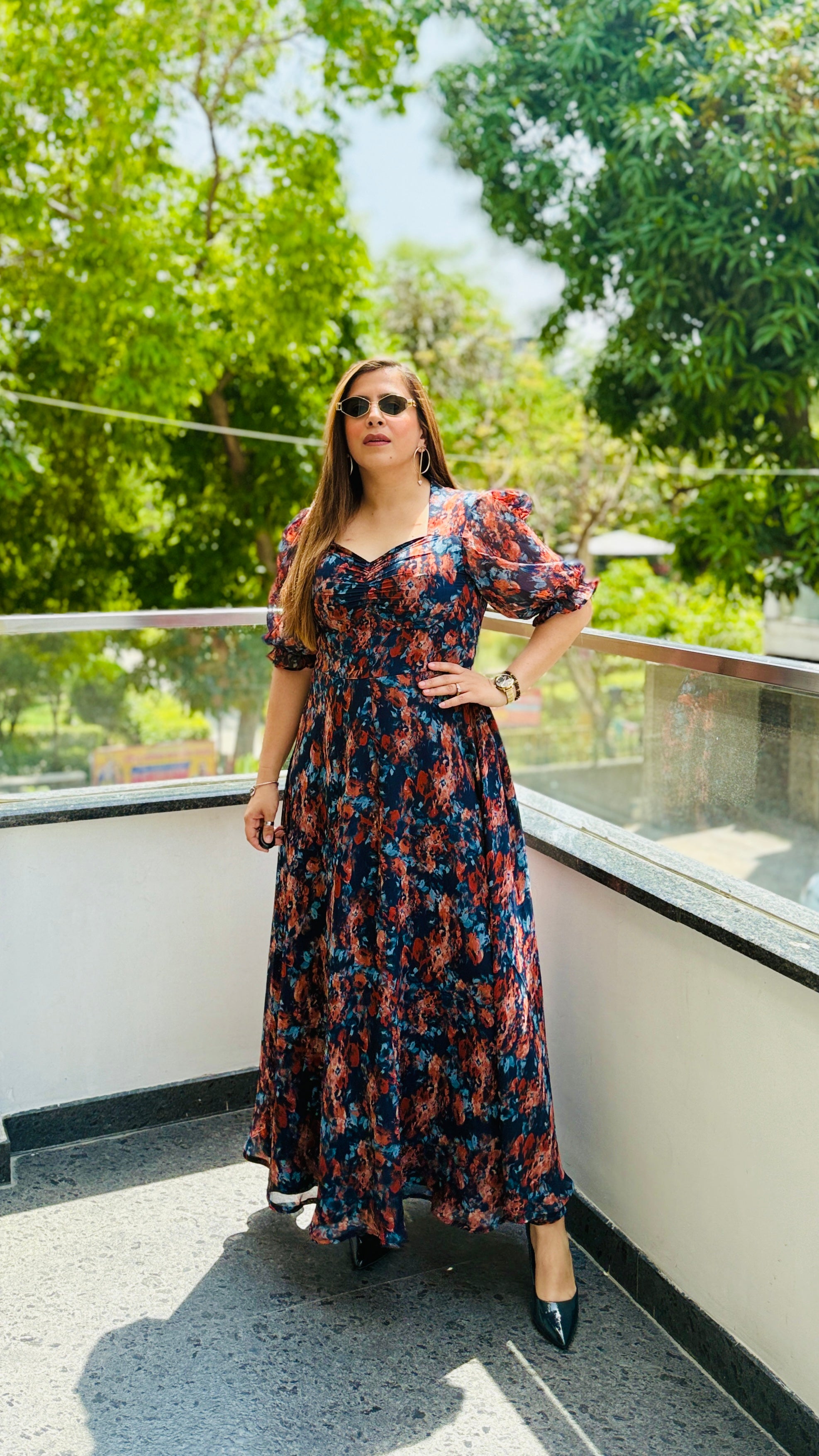 Plunging Blue Maxi Dress