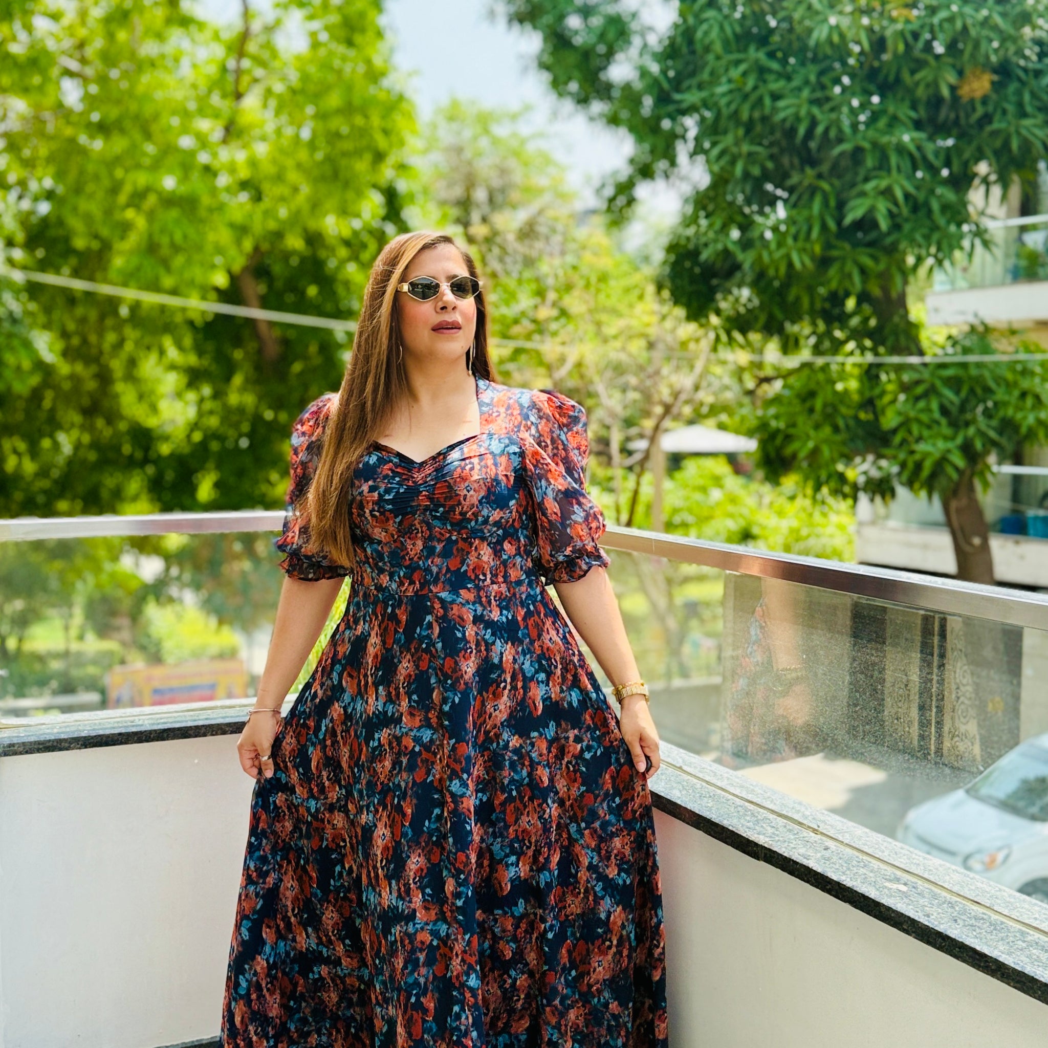 Plunging Blue Maxi Dress