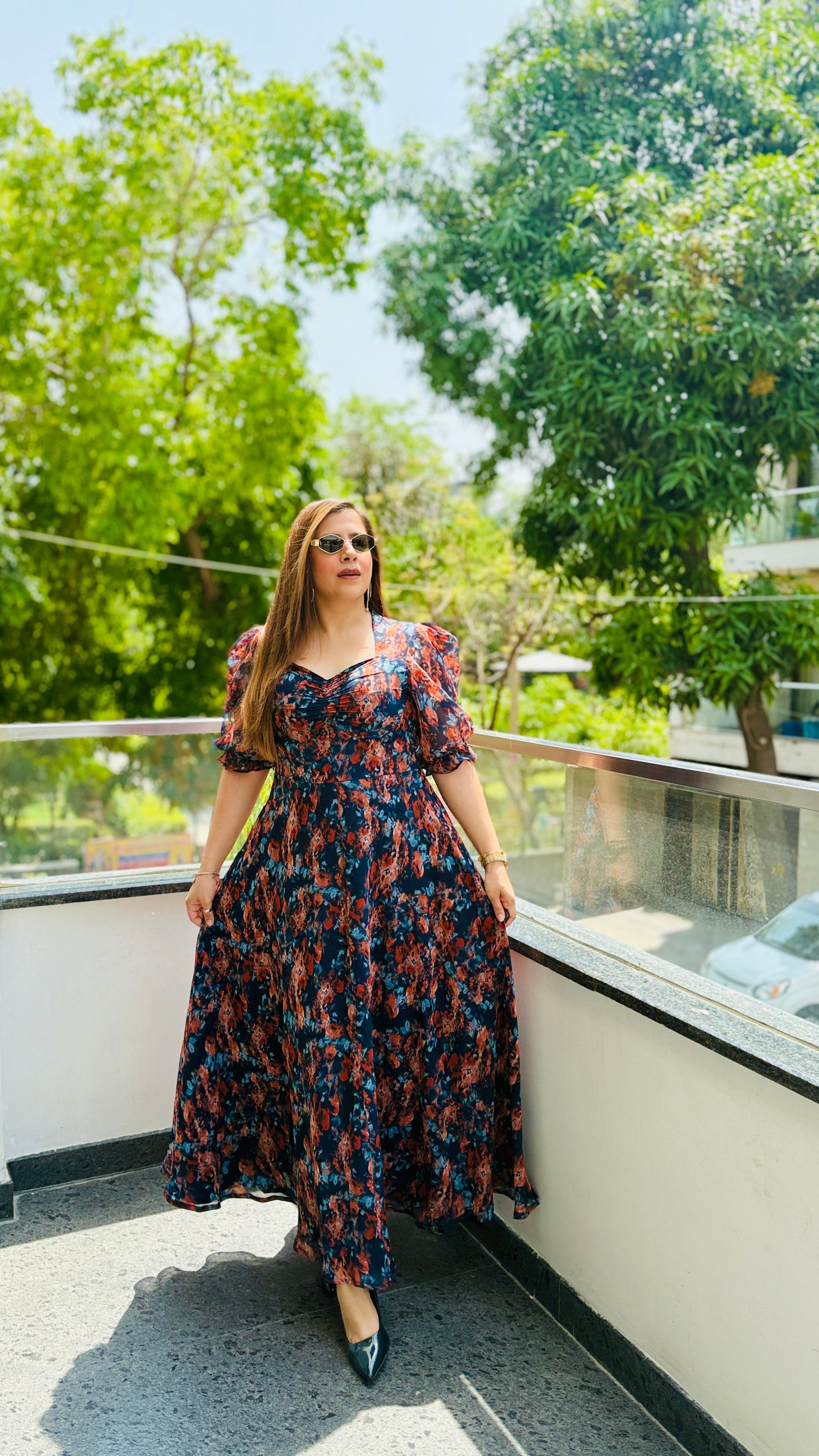 Plunging Blue Maxi Dress