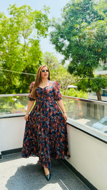 Plunging Blue Maxi Dress