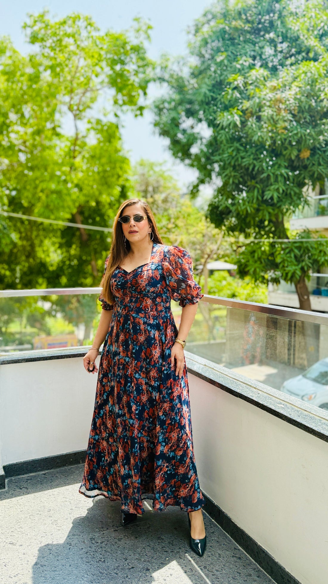 Plunging Blue Maxi Dress