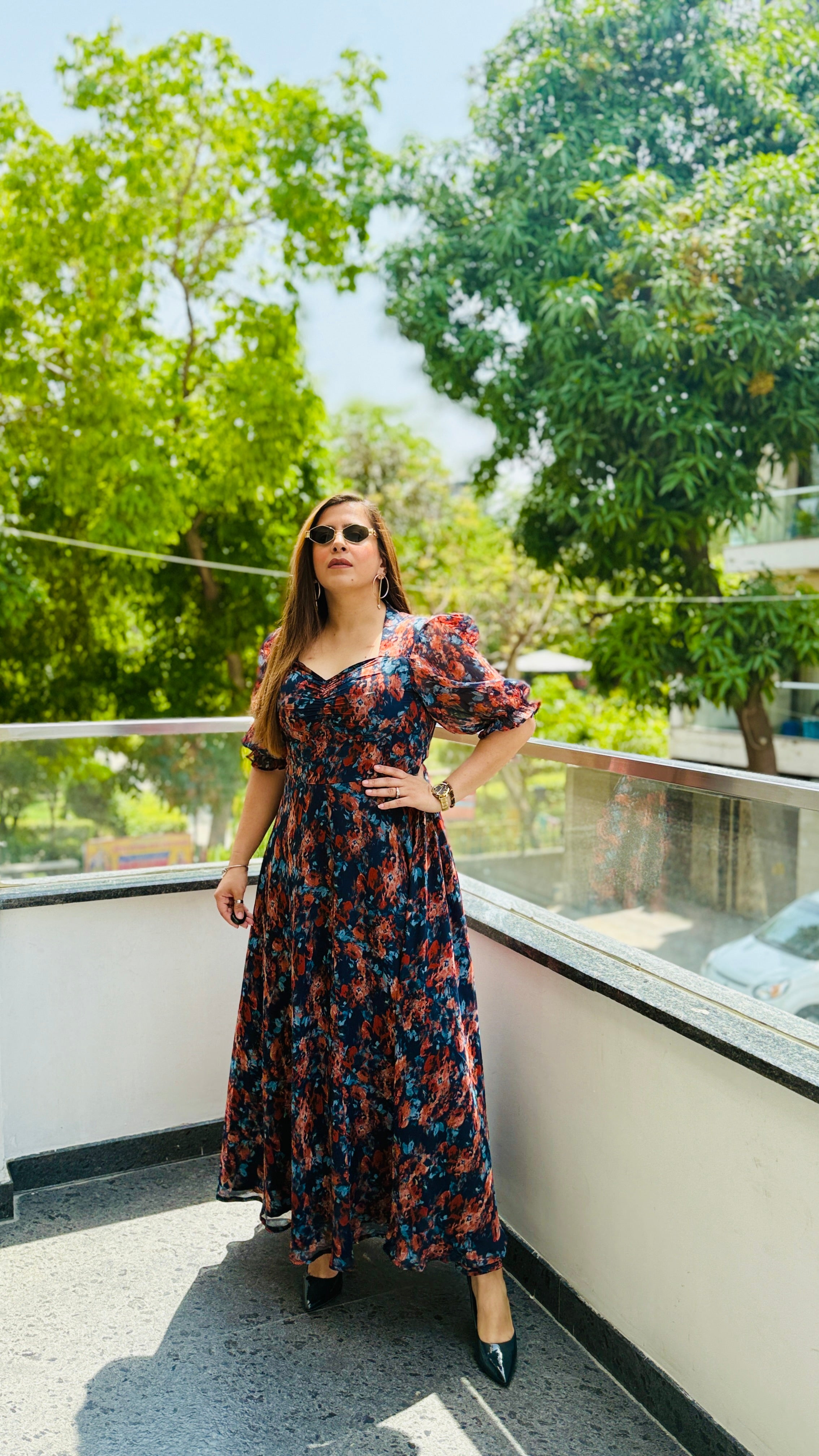 Plunging Blue Maxi Dress