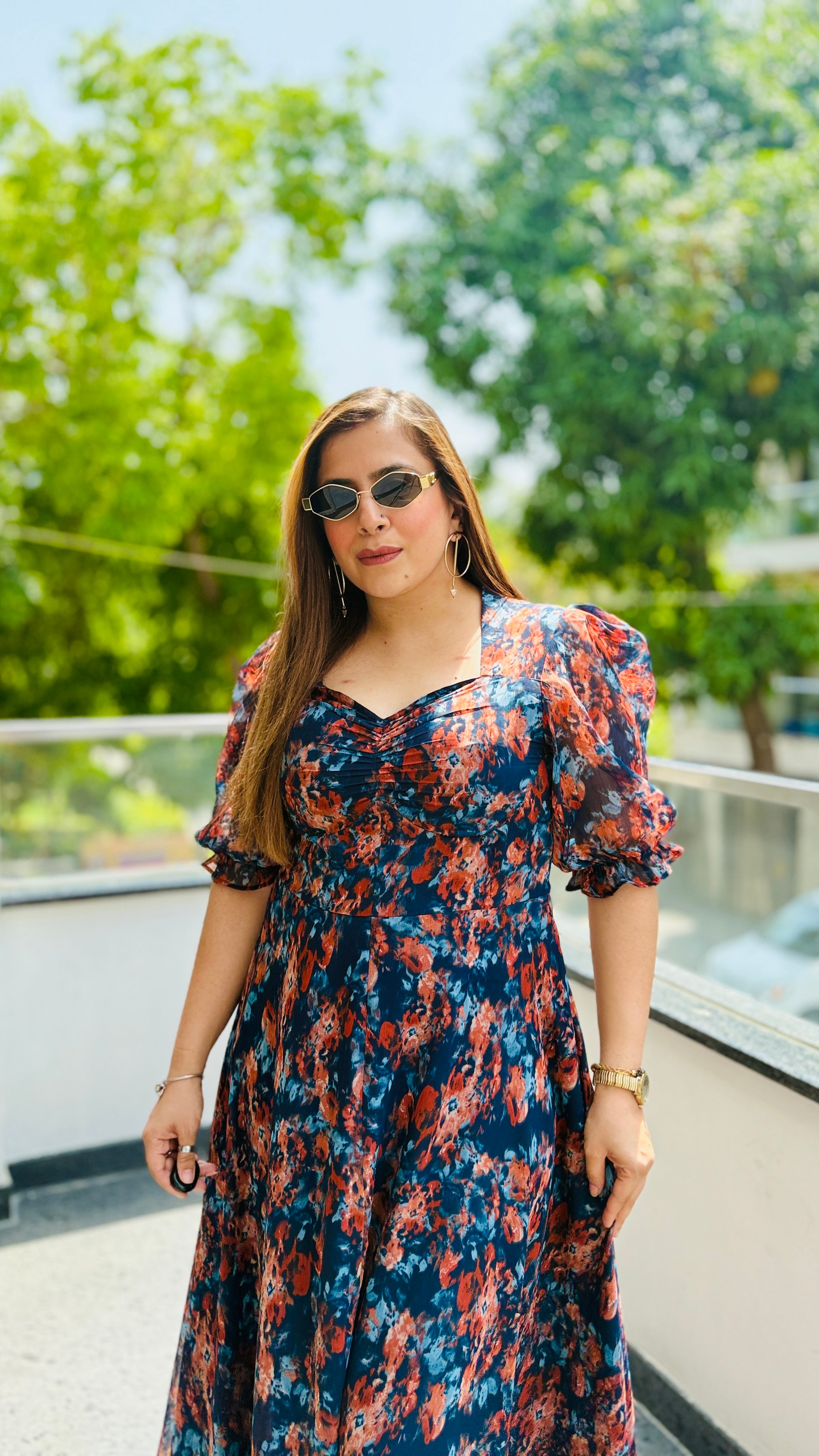 Plunging Blue Maxi Dress